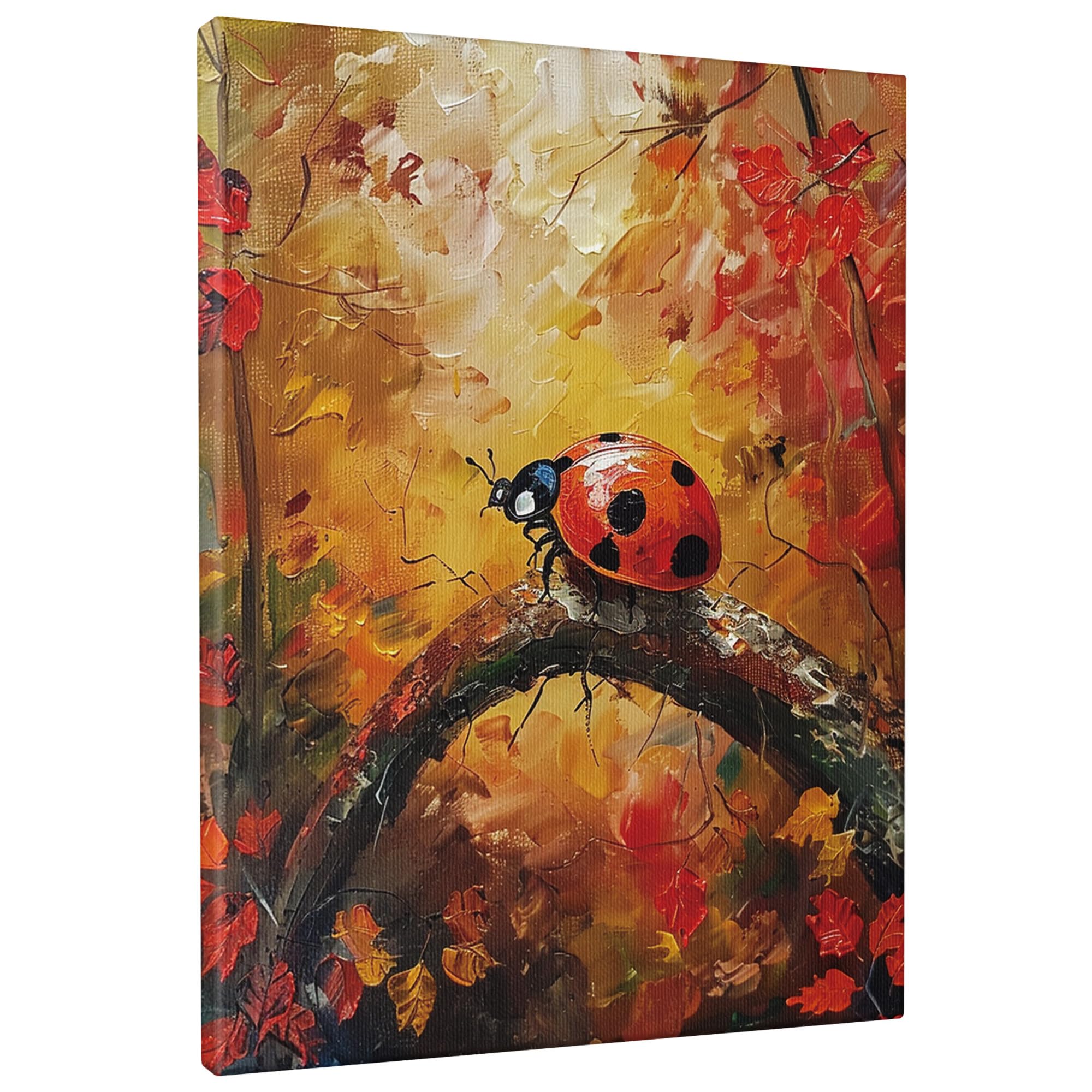 Autumn Ladybug Canvas Wall Art, Red Orange Ladybird Poster Prints, Abstract Nature Wall Art Home Aesthetic Decor For Living Room, Bedroom, Bathroom, Dorm,Unframed 8x12 Inch