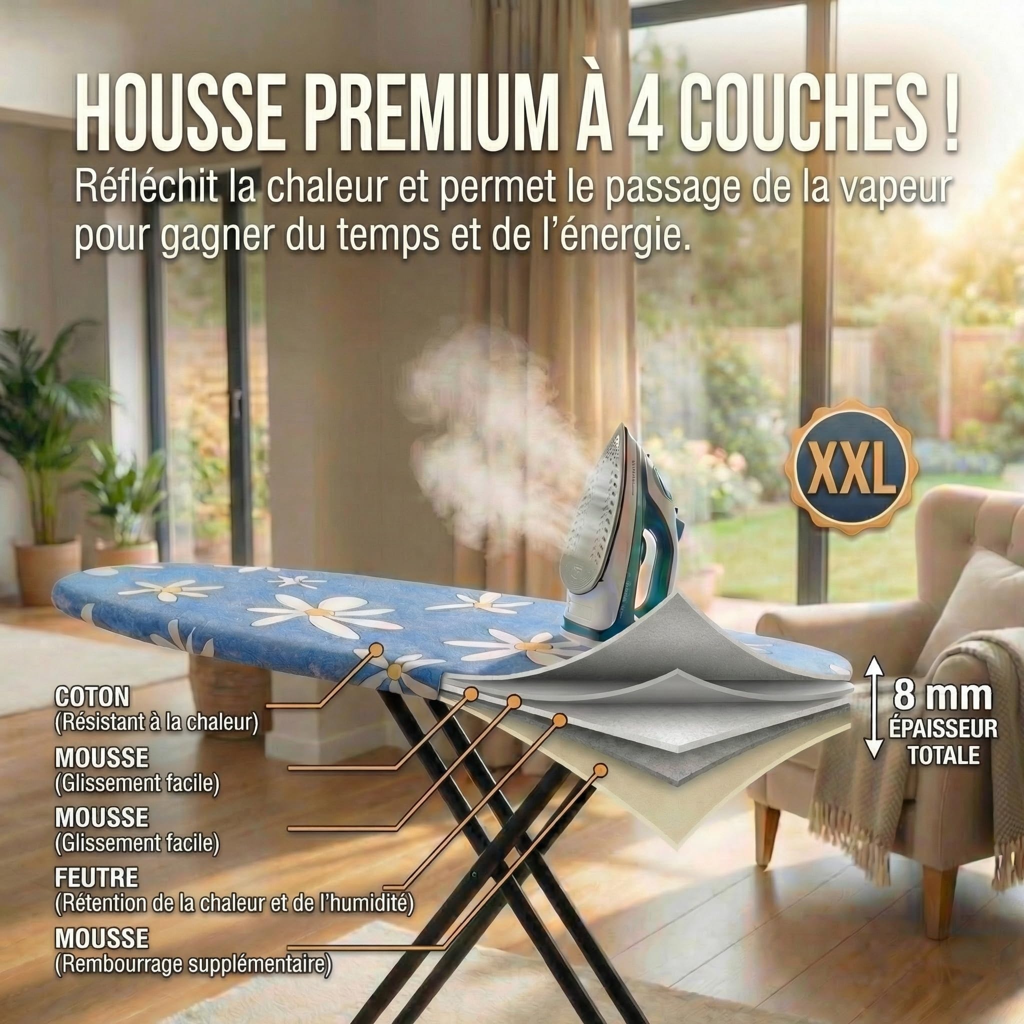 Table à Repasser Grande Pliable Solide Planche Repasser XXL Centrale Vapeur - 130x47cm Surface de Repassage - Fabriqué en EU