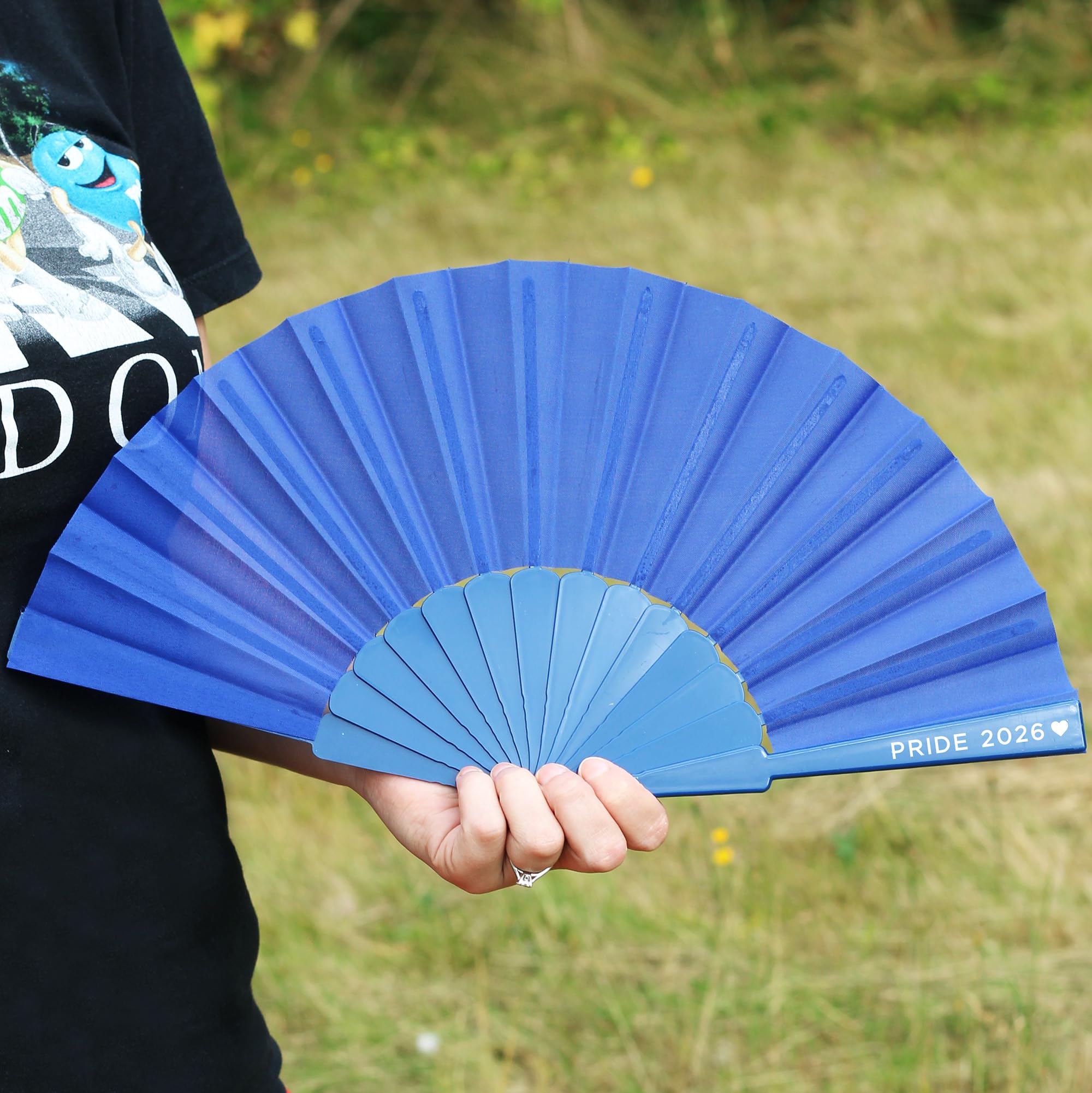 eBuyGB Pride 2023 Blue Plastic Hand Fan for Gay Pride, Lesbian, Bi, Trans Parade Festival Merch, LGBT, LGBTQ Merchandise