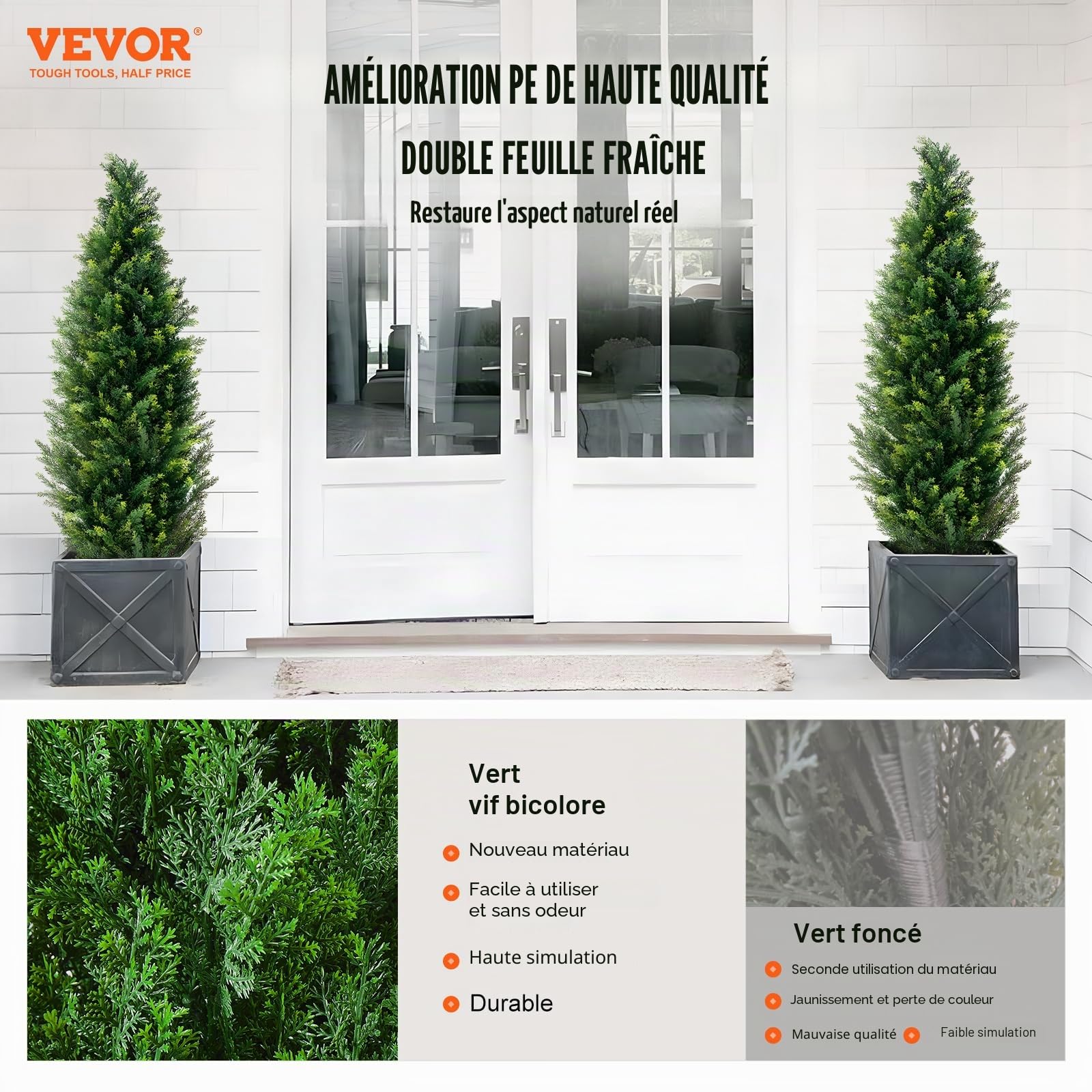 VEVOR Arbre Topiaire Artificiel Cèdre, Lot de 2, 121,9 cm, avec Feuilles Supplémentaires et Pot, Feuilles Persistantes, Résistante aux UV, Ensemble Plante Artificielle pour Déco Intérieur Extérieur