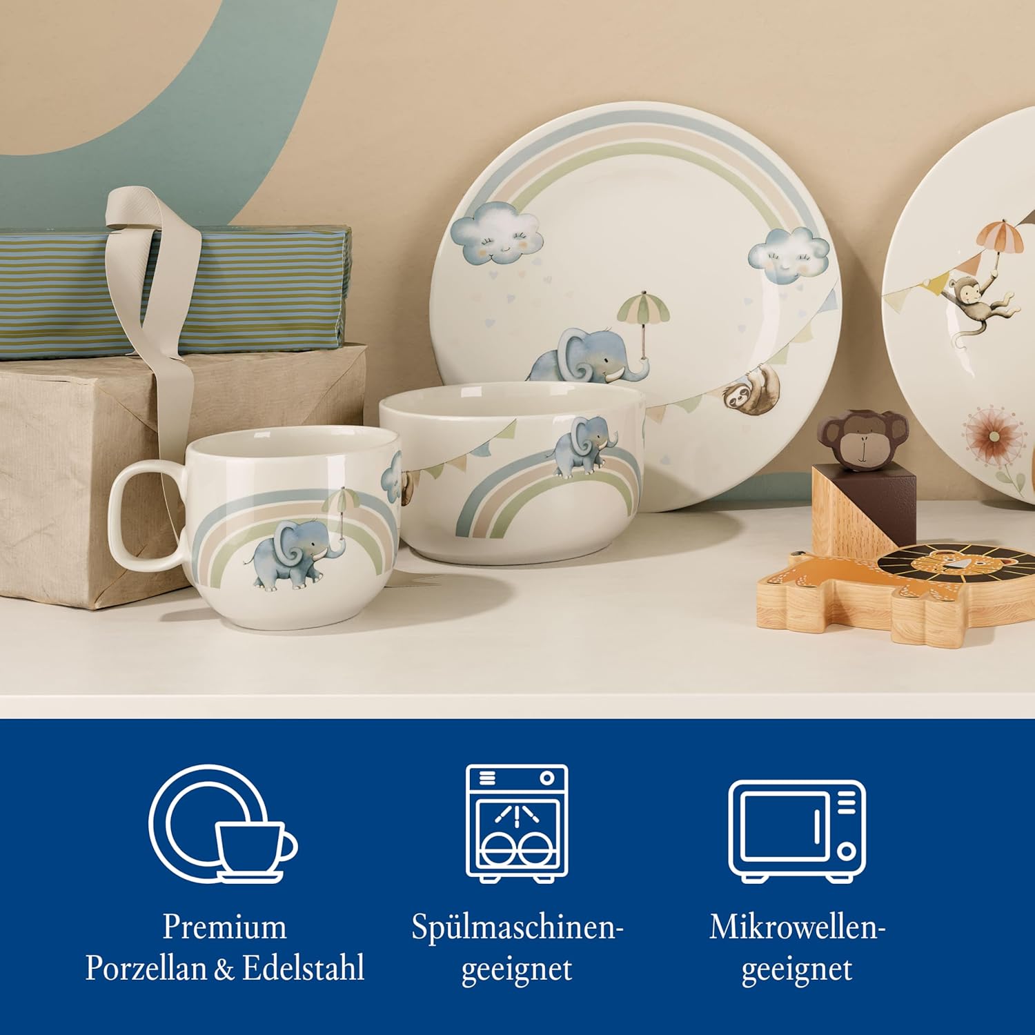 Villeroy & Boch Boho Kids Elephant Children's Porcelain Bowl, 12.5 cm , Dishwasher & Microwave Safe, Multicolored