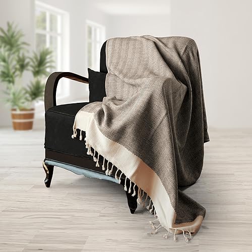 Miniatura 6 de SMYRNA TURKISH COTTON Manta grande de 60 x 80 pulgadas, serie espiga, 100% algodón Oeko-Tex, lavable a máquina, súper suave, para exteriores, sofá,