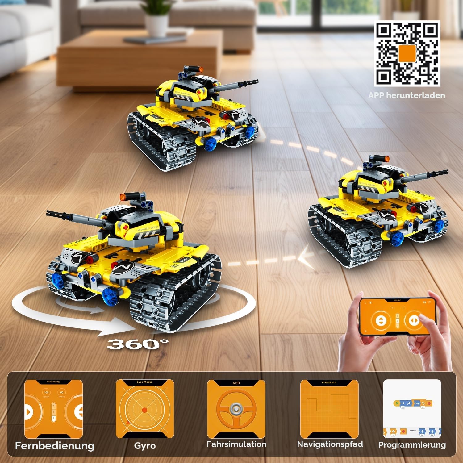 PLAXSOON Technik Roboter Bauspielzeug für Kinder, 5 in 1 App & Fernsteuerung Wall Roboter Panzer Dinosaurier Baustein, 520 Stück RC Programmierbares Spielzeug Geschenk für Jungen Mädchen 6-12+