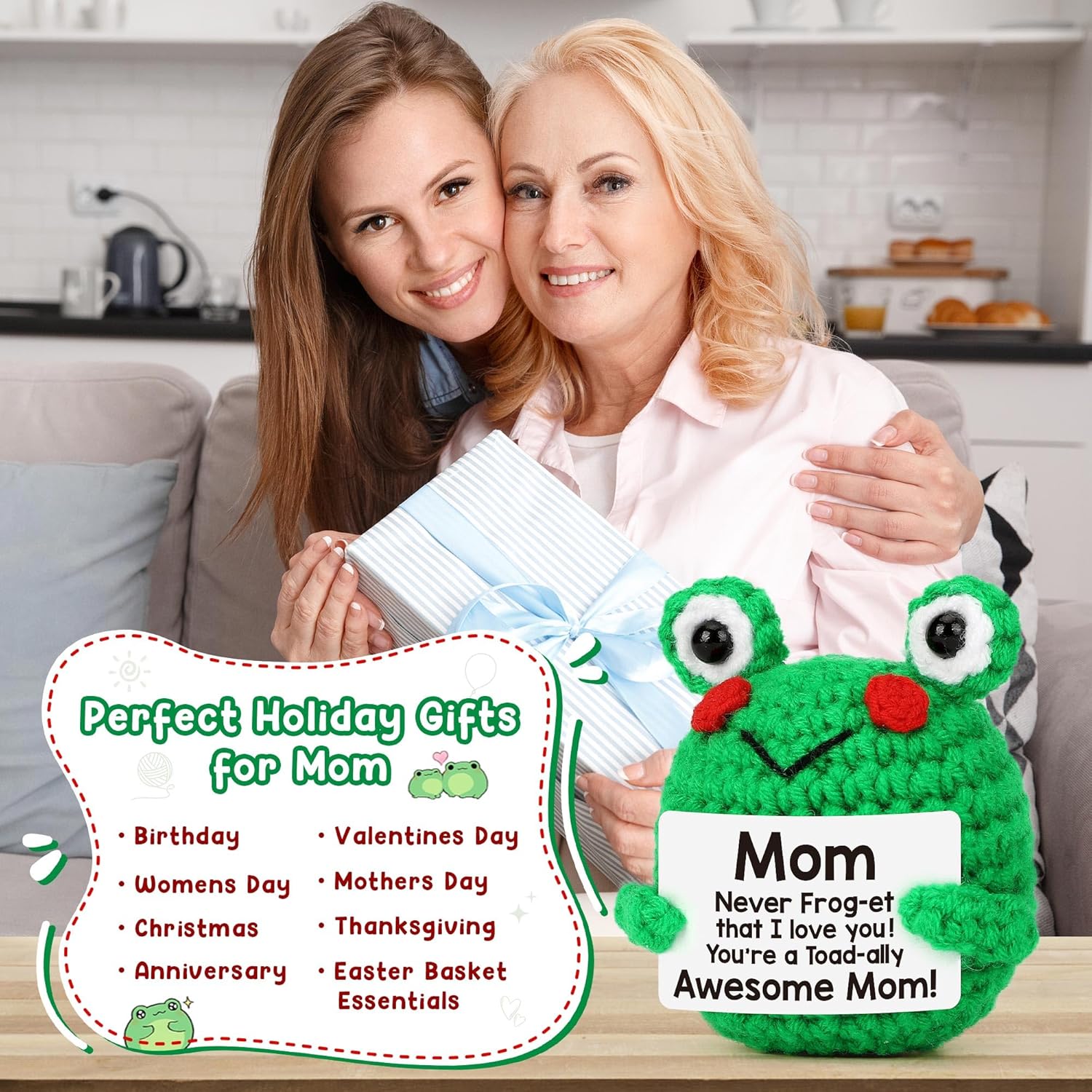 LEJIAJINW Mother Gifts for Mom Mothers Day, Mom Birthday Gift from Daughter/Son, Mother-in-Law Gifts Mother's Day Mama Mommy Grandma Easter Basket Stuffers for Women Cute Handmade Crochet Frog Decor - Image 7