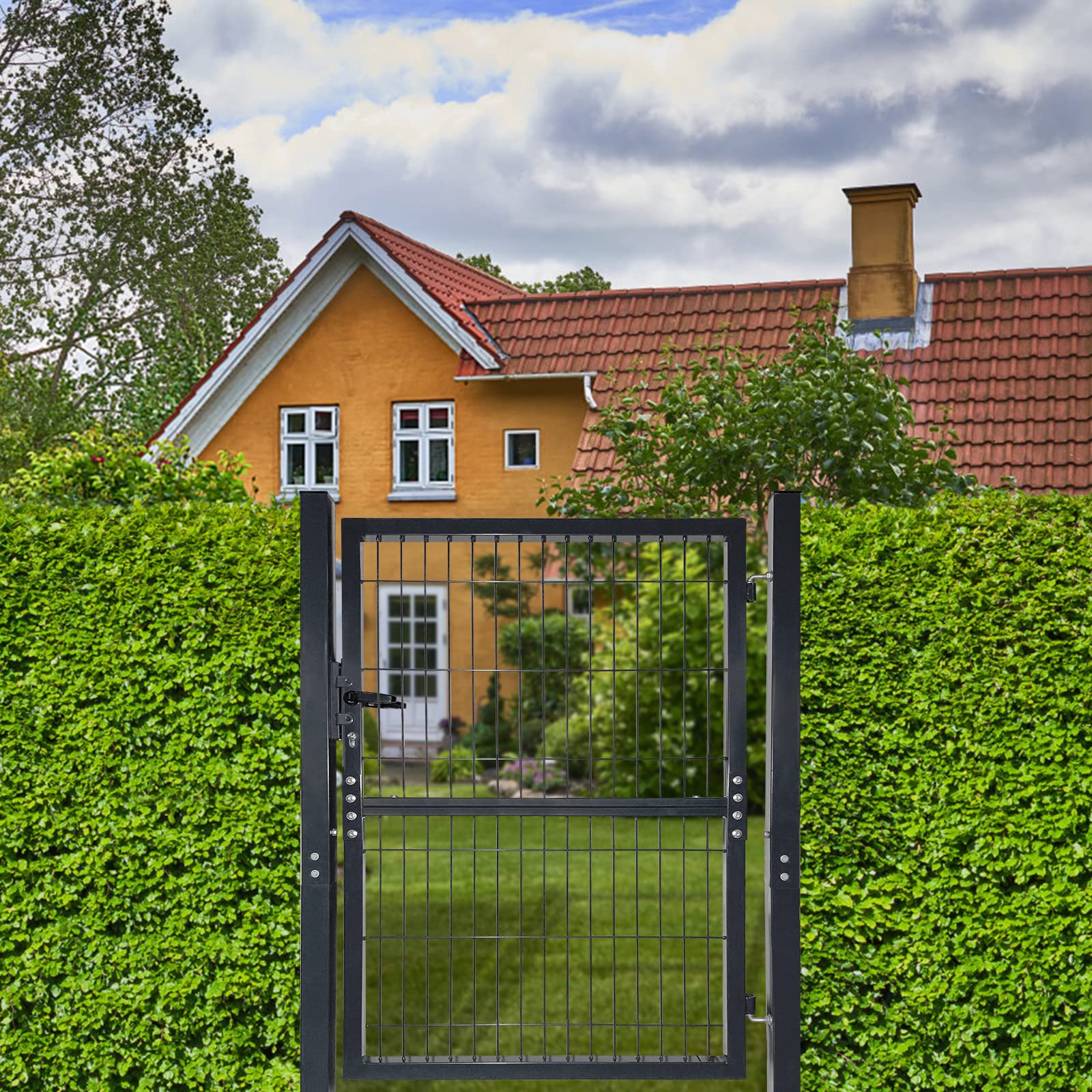 Puerta de Jardín Antracita en Acero Galvanizado con Cerradura - 125 × 100 cm