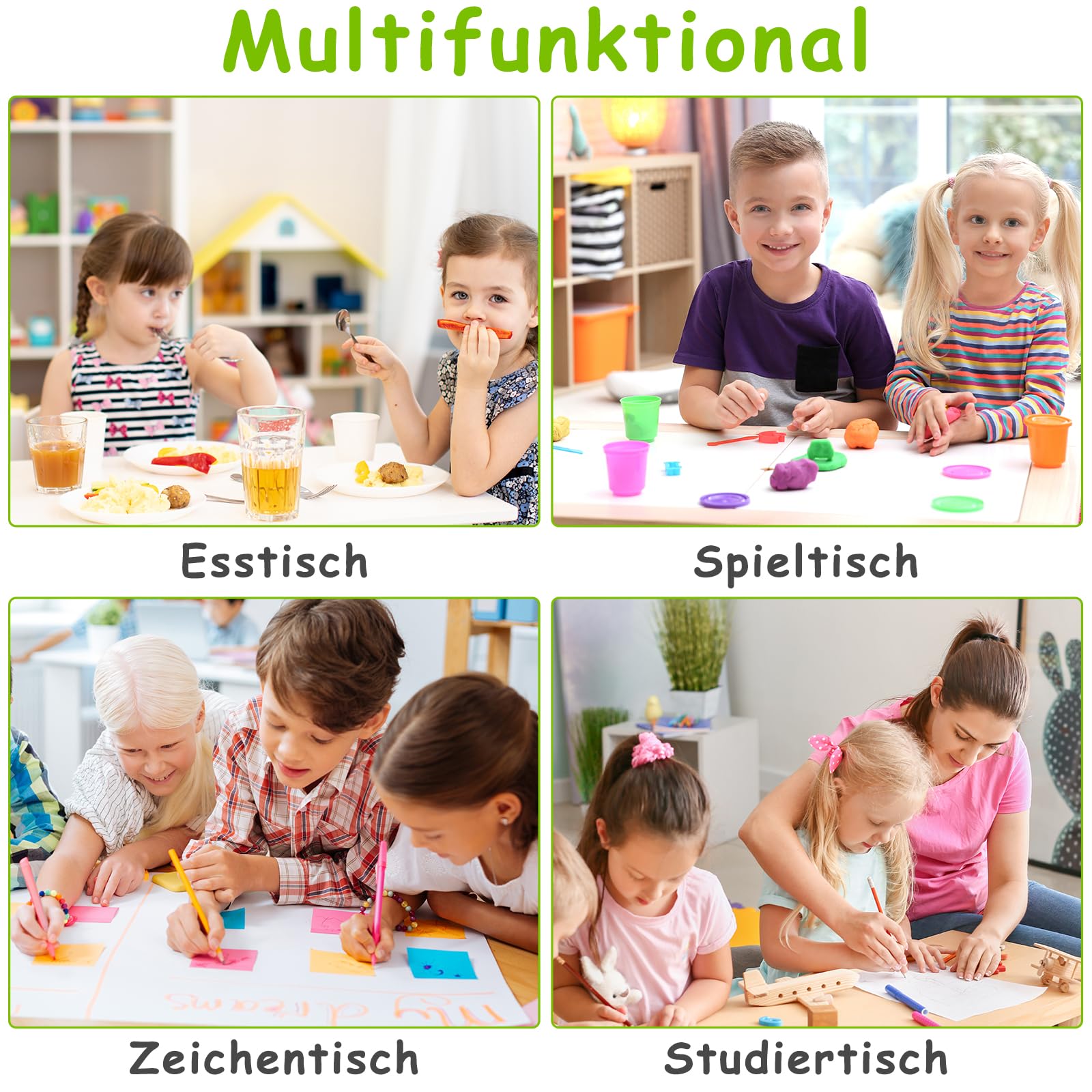 Kindertisch mit 2PCS Stühlen, Packung mit 2 Stühlen, Kindersitzgruppe Höhenverstellbar,Plastik Kinder Tisch Stuhl Set, Erdnussform, Maltisch,Kinder Schreibtisch für Kindertagesstätte/Kindergarten,Grau