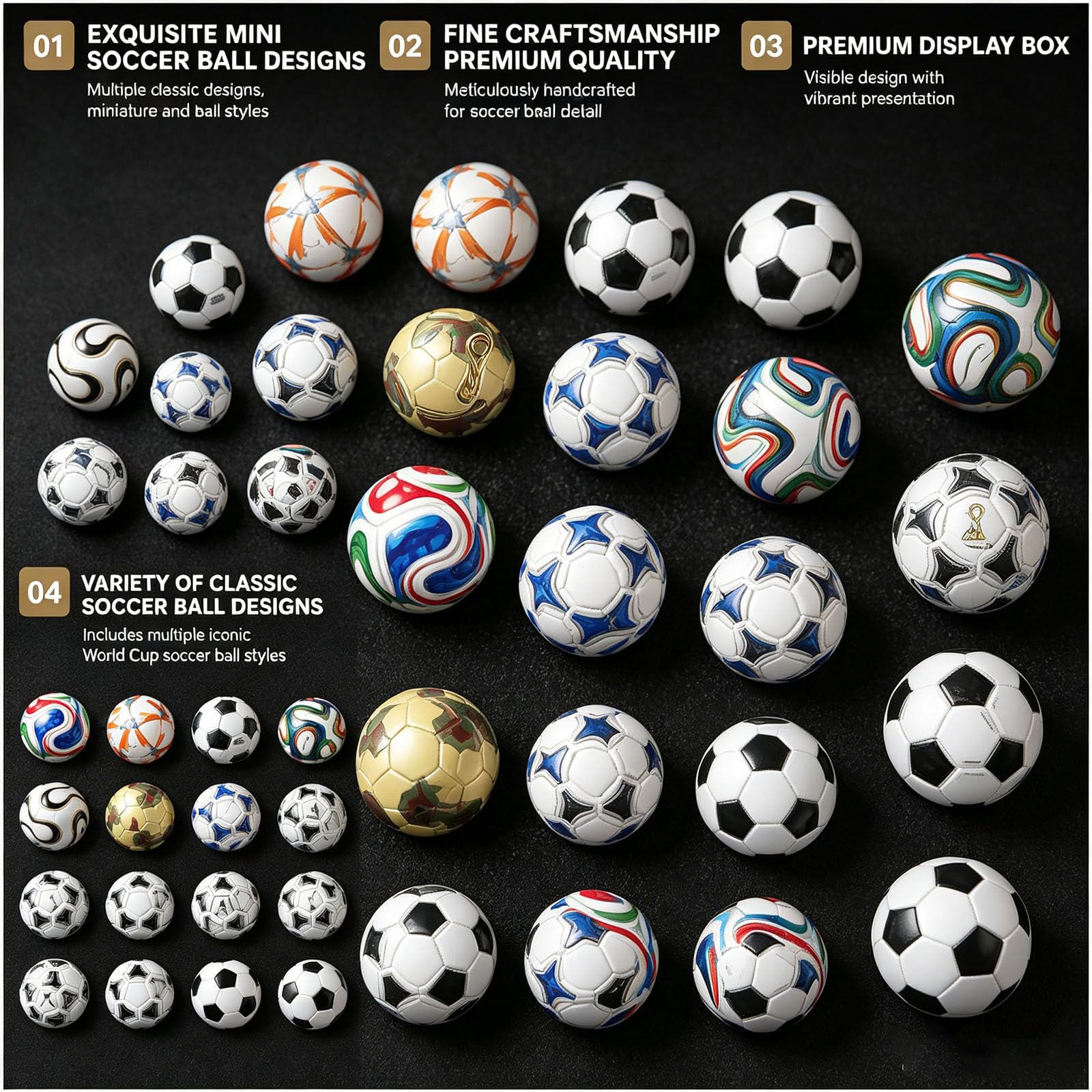 Genérico Colección de Mini Balones de Fútbol, ​​Colección de Balones de Fútbol Artesanales 1970-2026, Figuras, Réplicas de Torneos Coleccionables, Regalo Ideal para Aficionados al Fútbol