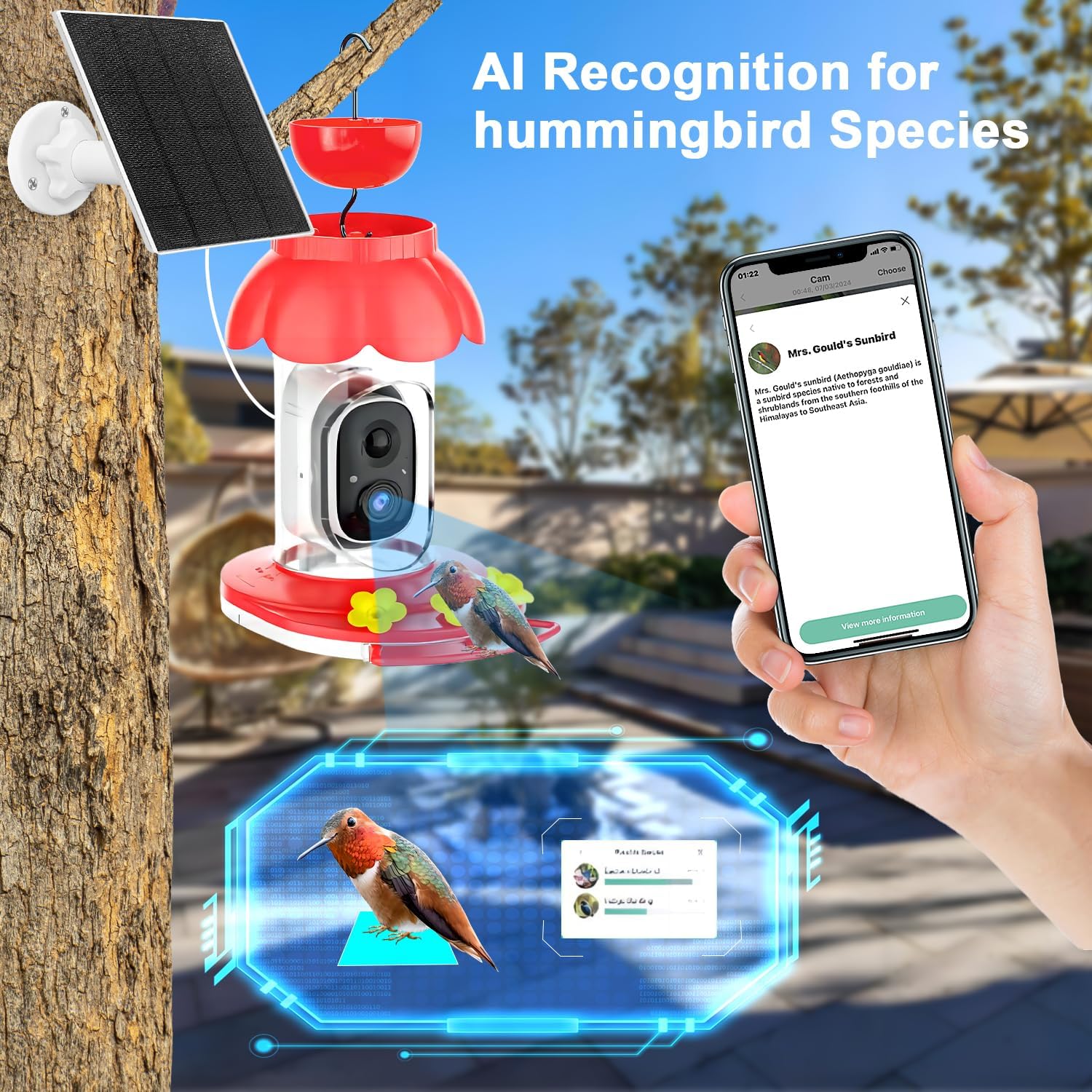 Hummingbird Feeder with Camera, Smart Hummingbird Feeder Camera Solar Powered with AI Identify, Auto Capture Bird Videos & Motion Detection, Ideal Gift for Bird Lovers - Image 3