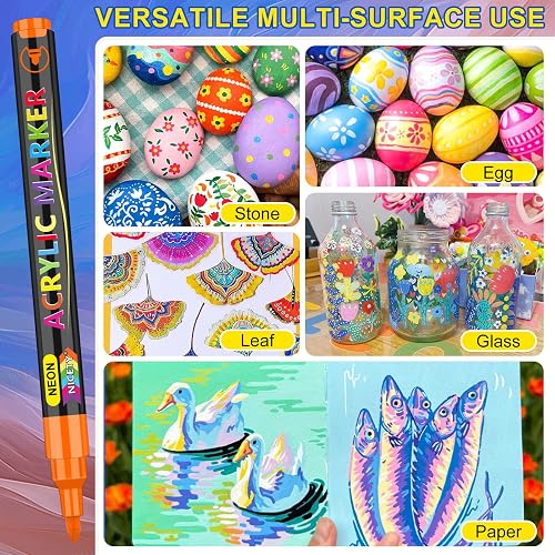 NICETY 136 Couleurs Feutres Acryliques – Marqueurs Peinture Acrylique Pointe Extra-Fine 0,7mm pour Pierre, Verre, Bois, Céramique, Métal & Papier - Paint Markers - 8