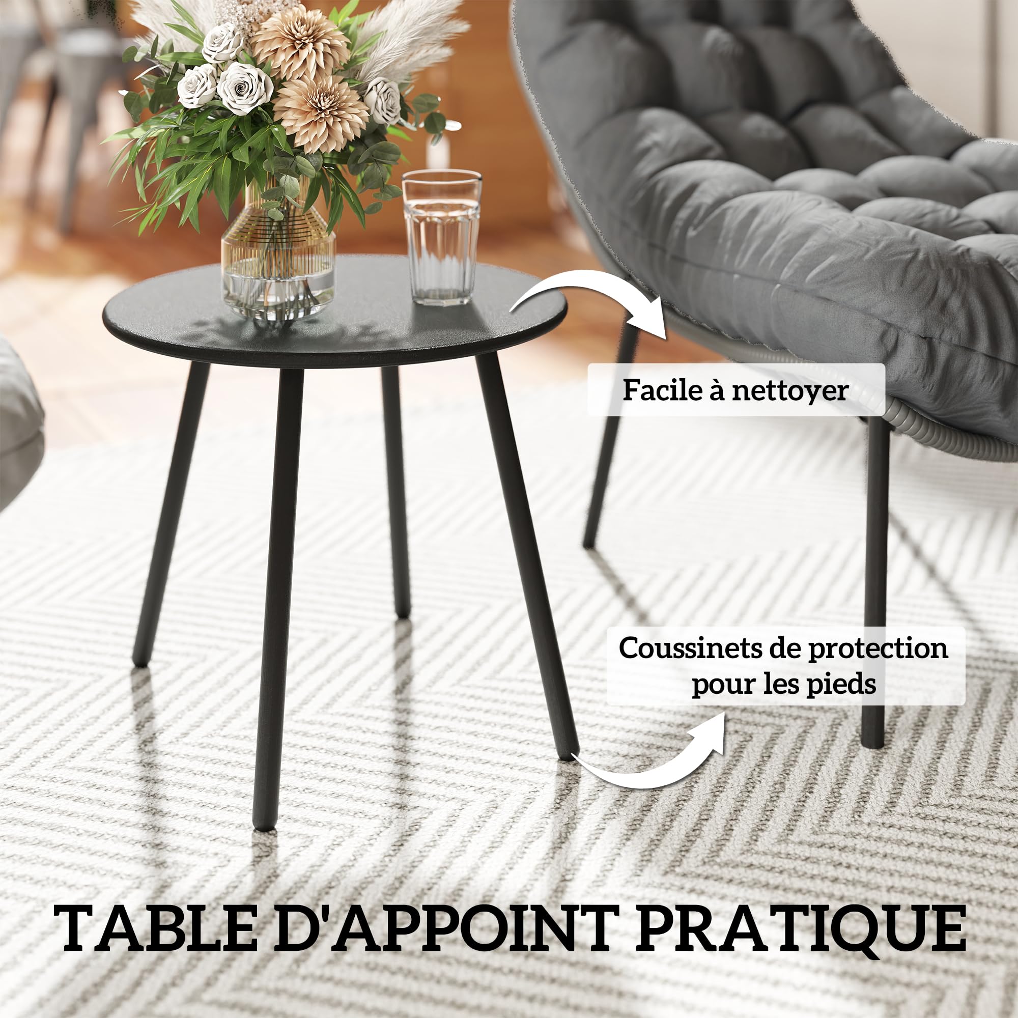 Outsunny Salon de Jardin Extérieur 2 Personnes en Résine Tressée Acier Gris