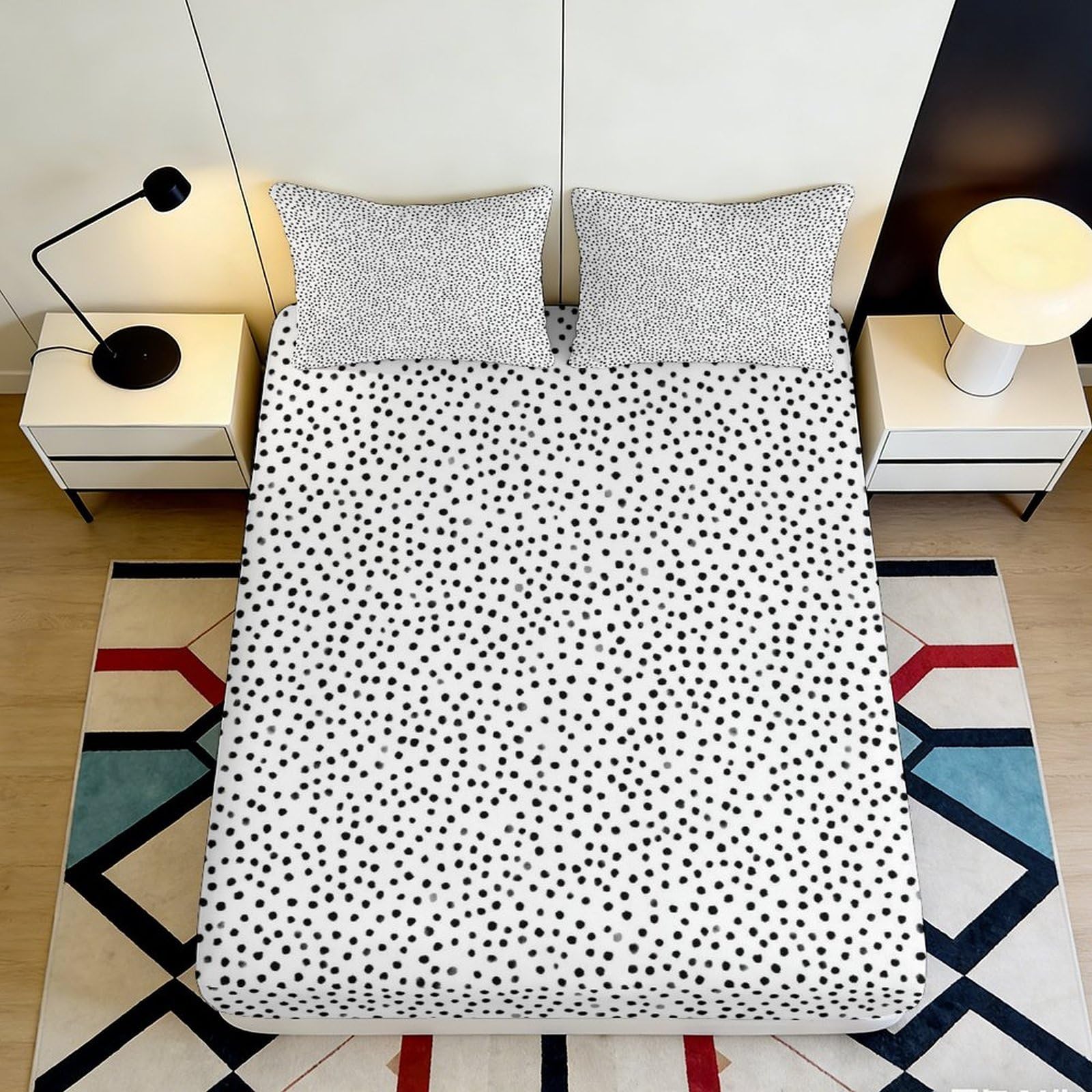 3D Printed Dalmatian Dot Fitted Sheet Microfiber Soft Black White Abstract Mattress Cover Bedroom Decor 90x200x25cm