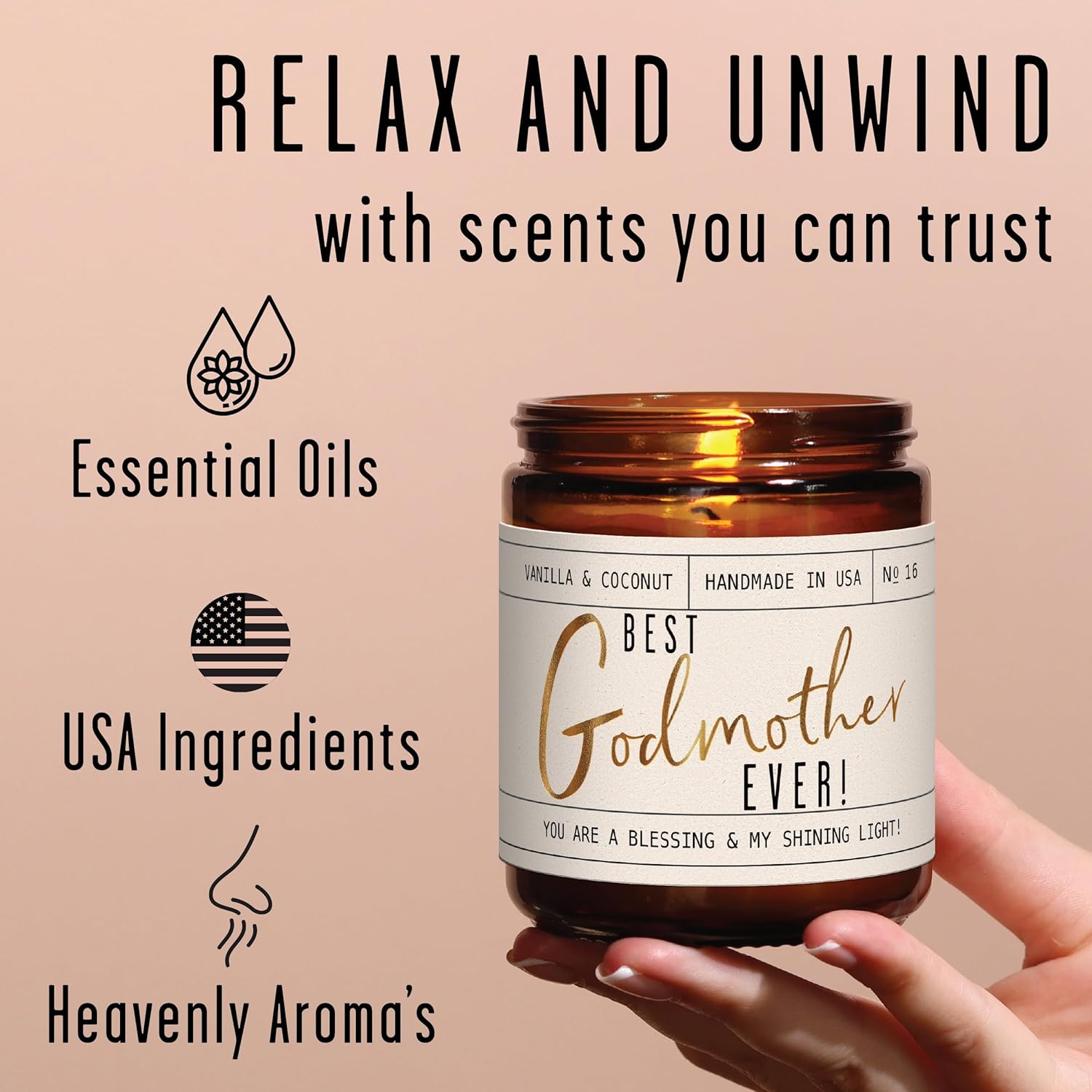 Godmother Gift - 'Best Godmother Ever!' Candle, w/Coconut & Vanilla - Godmother Gifts from Godchild I Godmother Proposal Gift I God Mother Gifts for Women I God Mom I 50Hr Burn, USA Made - Image 5