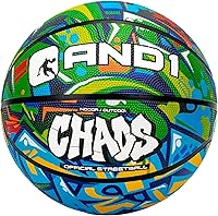 AND1 Chaos Size 7 Rubber Basketball - Official 29.5" Regulation Ball, Deep Channel Grip for Indoor/Outdoor Streetball