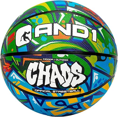 AND1 Chaos Rubber Basketball Official Regulation Size 7 (29.5 inches) Rubber Basketball - Deep Channel Construction Streetball, Made for Indoor