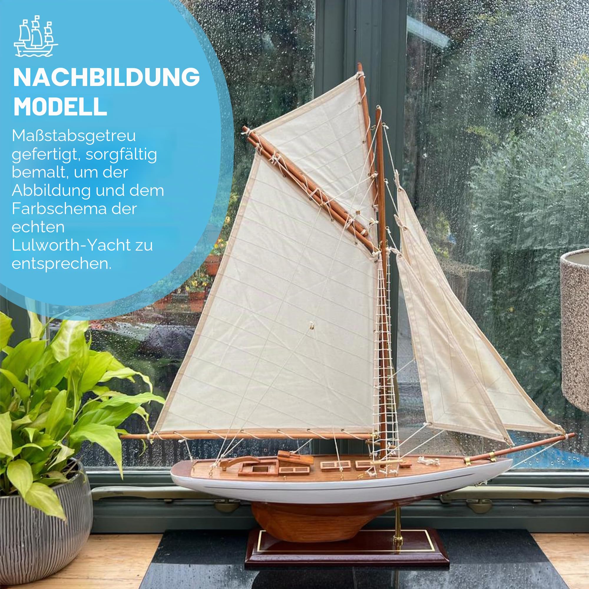 Thorness Voll Rigged Lulworth Modellyacht | 65 cm (L) x 72 cm (H) | nautisches Ornament | Segelboot-Modell | Lulworth Segelschiff-Modell | komplett montiertes Modellboot fertig zum Ausstellen