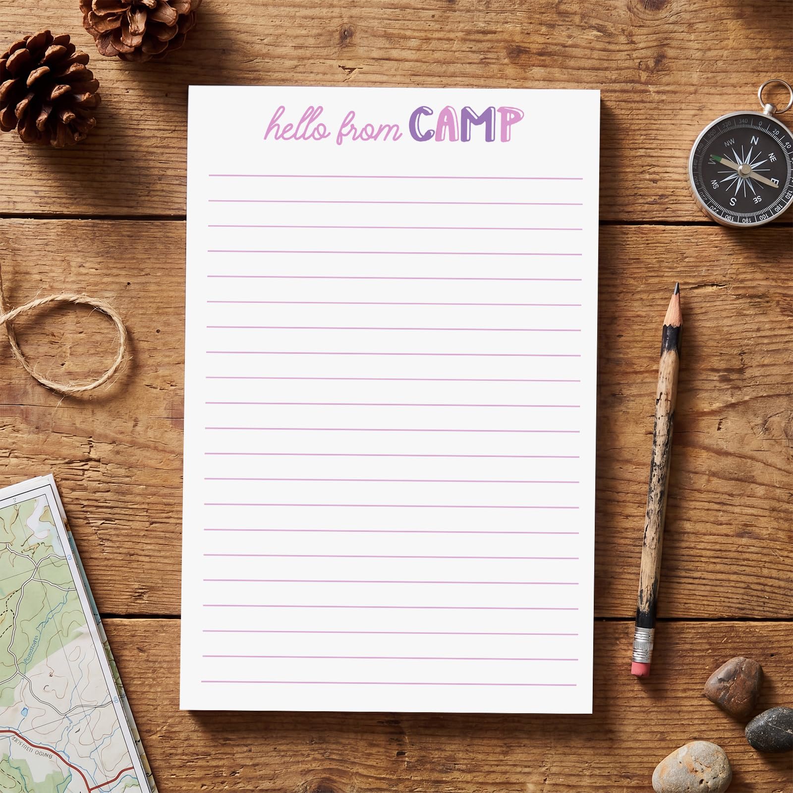 Camps d'été lignés : bloc-notes rose Hello from Camp pour raconter ses aventures de vacances
