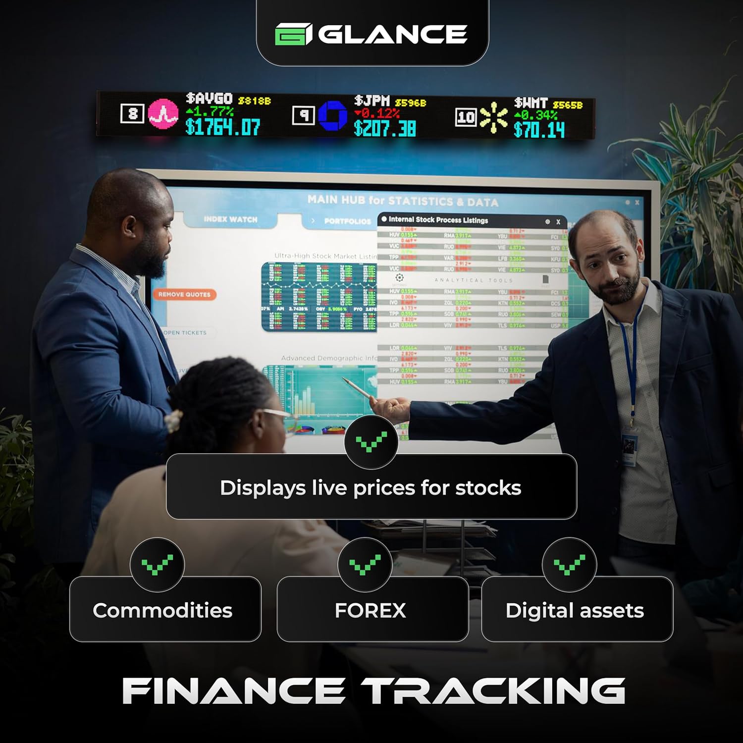 Glance Scroll – Customizable Scrolling LED Ticker Display for Live Sports, Stocks, News & More, Sport Ticker Display for Man Cave, Wall Street Stock Market LED Ticker Display, Made in USA