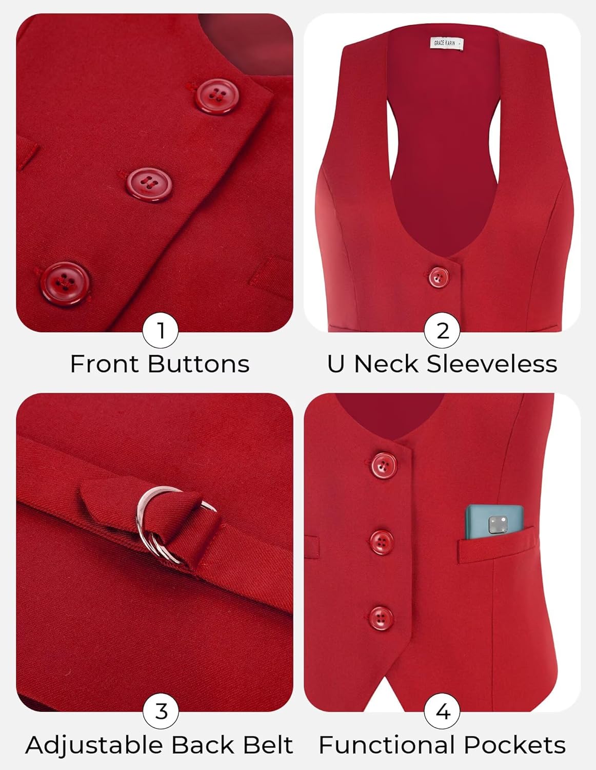 GRACE KARIN Women's Suit Vest Top, Dressy Casual Sleeveless Button Wasitcoat, Fromal Steampunk Blazer For Work Office - Image 2