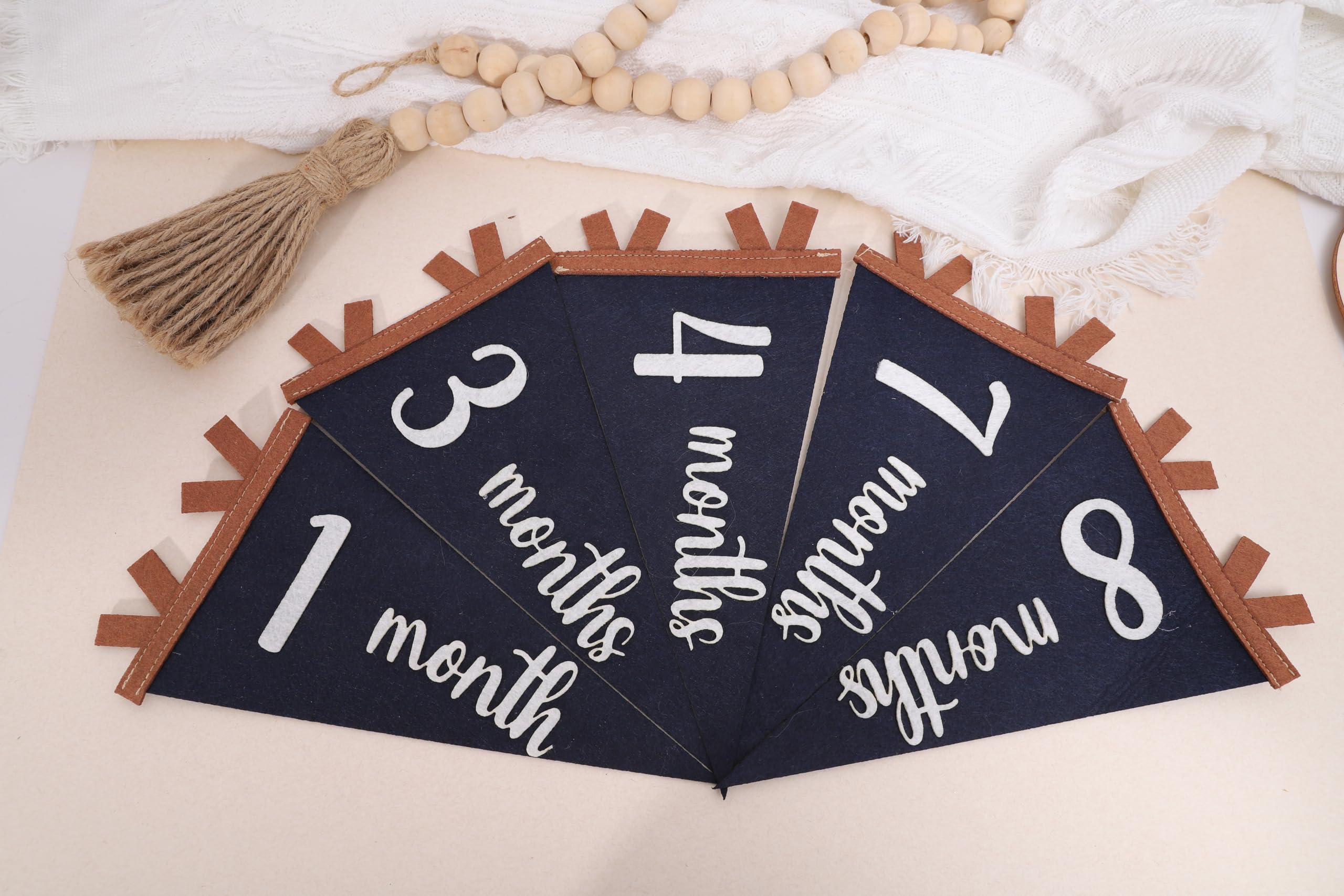 14PCS Felt Baby Monthly Milestone Banners Milestone Signs Pennant Flags Triangle Banner Age Flag Signs Newborn Photos Prop Supplies For Boy Girl First Year Birthday Baby Shower Decor Assorted Color