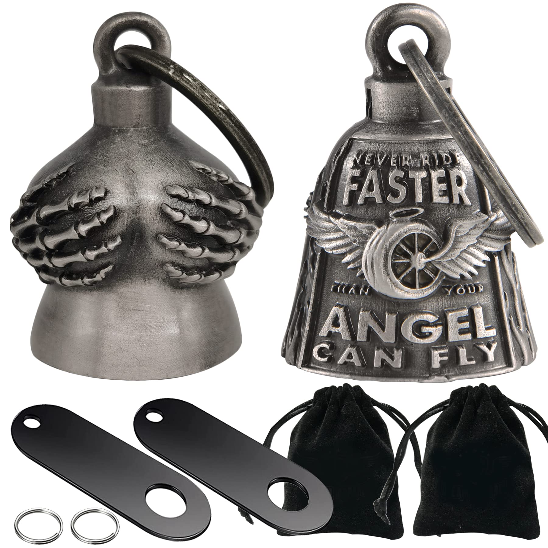 Dream Apparel 2 Pack Motorcycle Bells Guardian Angel for Biker Rider Men Women Ride Riding with Hangers, Drive Away Gremlins