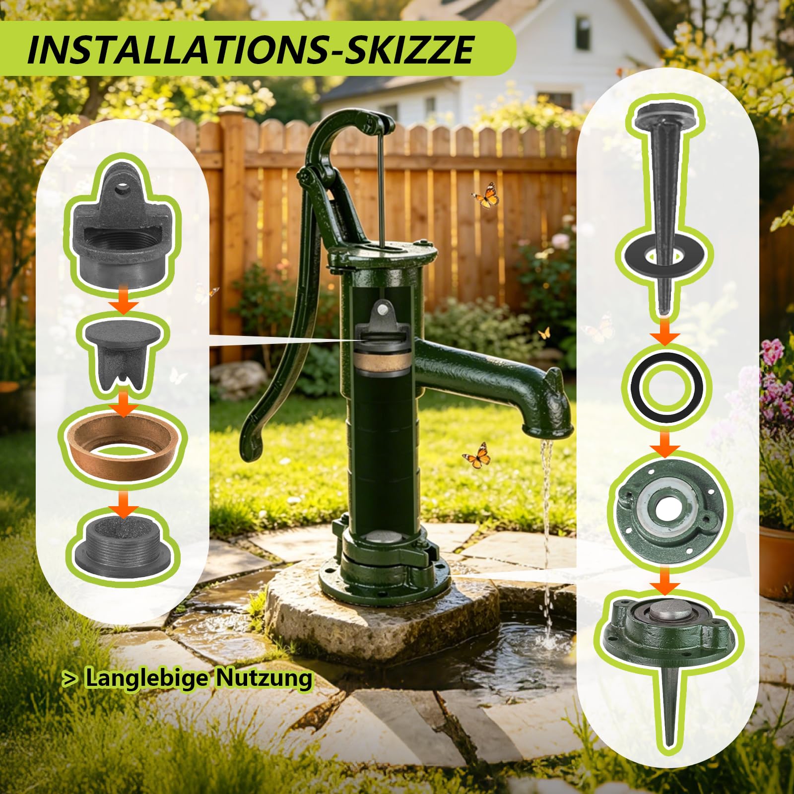 Ersatzkolben für Schwengelpumpen Typ 75,Kolben Komplett mit Nasenstechventil Bolzen Satz Ledermanschette Dichtungsring,Handschwengelpumpe Handpumpe Typ 75 für Wasserpumpen Pumpendichtung,Gartenpumpe