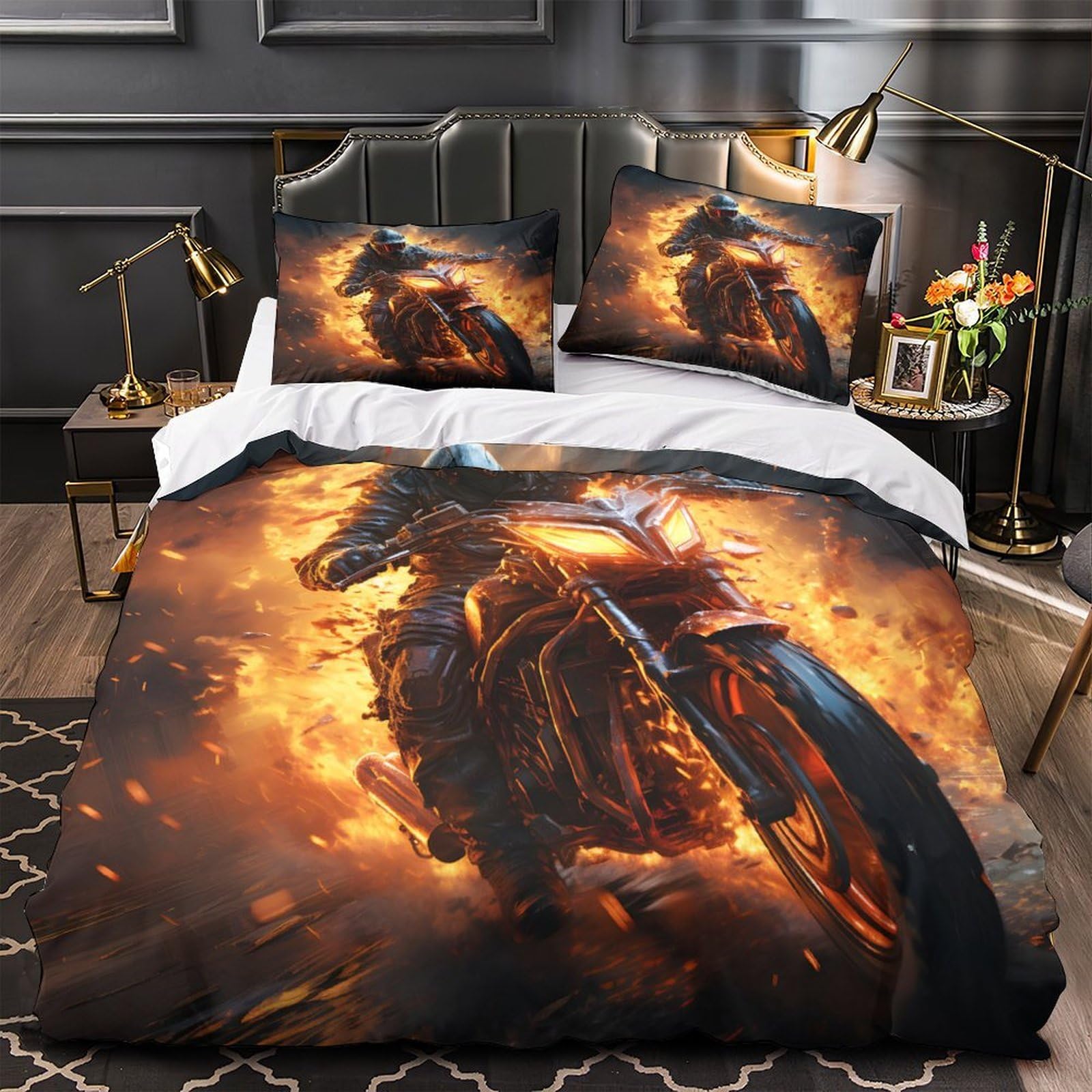 Housse de Couette Microfibre Respirante et Hypoallergénique Motard Feu
