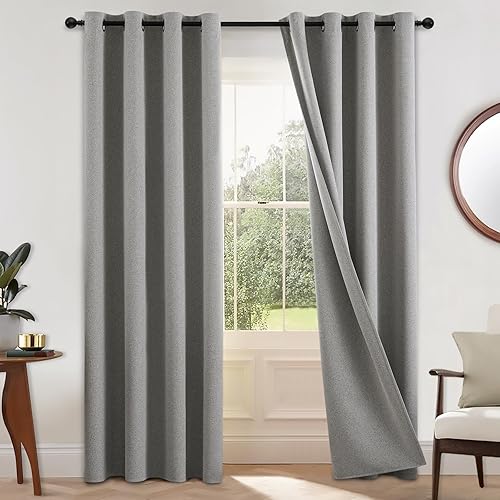 COSVIYA Juego de 2 paneles de cortinas y cortinas 100% opacas de lino gris paloma de 84 pulgadas de largo, para oscurecer la habitación, con ojales,