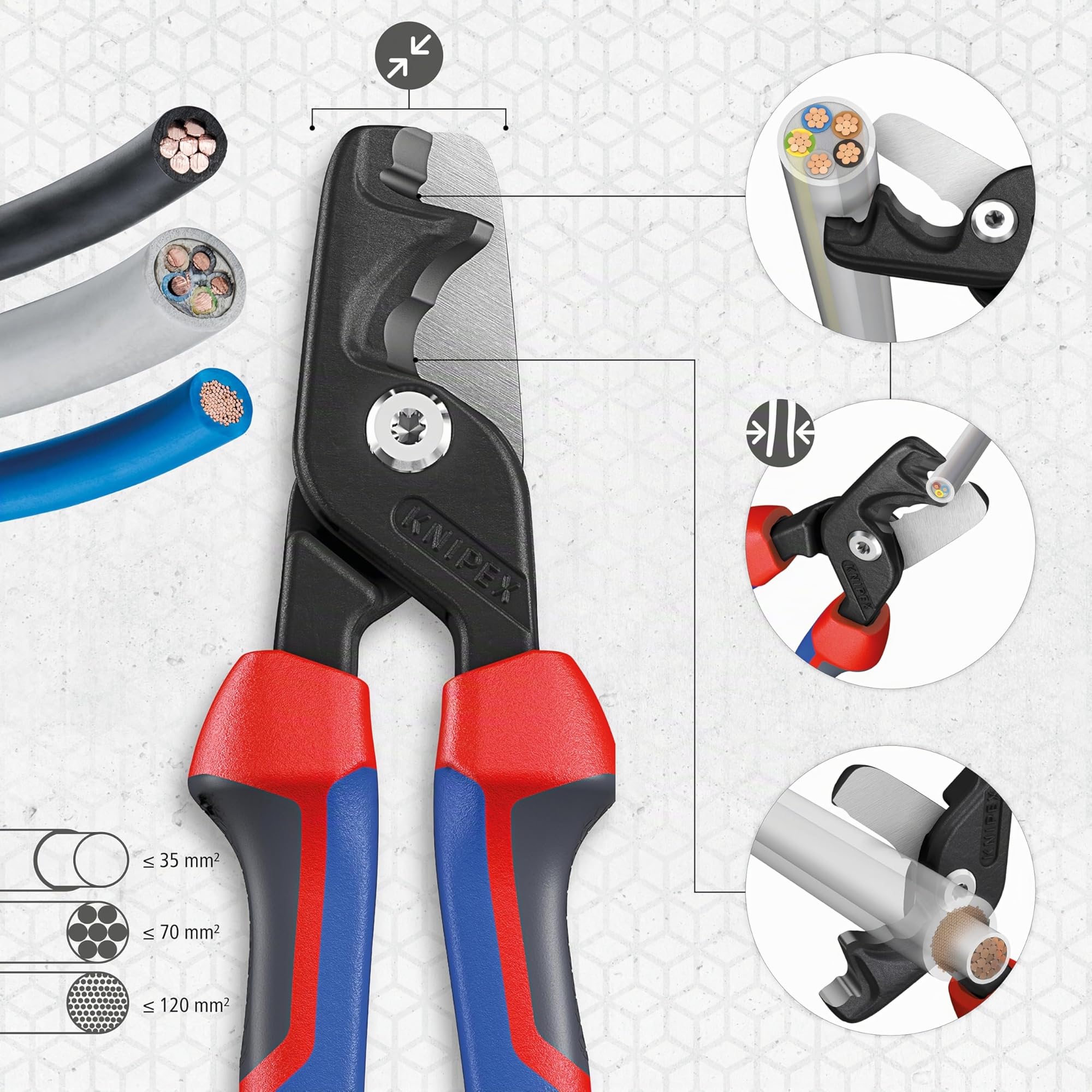 Knipex StepCut XL Coupe-câbles avec coupe par étapes avec poignées comfortables 225 mm, 95 12 225