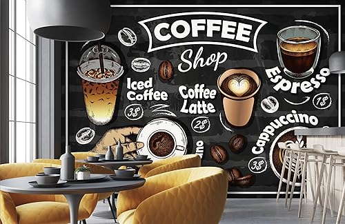 3D Coffee Shop A5319 - Papel de pared impreso decorativo para pared, papel tapiz autoadhesivo AJ US Amy 2023 de agosto (vinilo (sin pegamento y