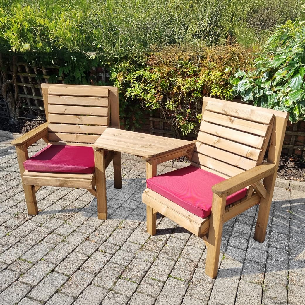 Staffordshire Outbuildings Wooden Garden Twin Set – 2 FSC-Certified Redwood Chairs with Removable Angled Tray – Outdoor Patio Seating Set – Delivered Fully Assembled – Weather-Resistant
