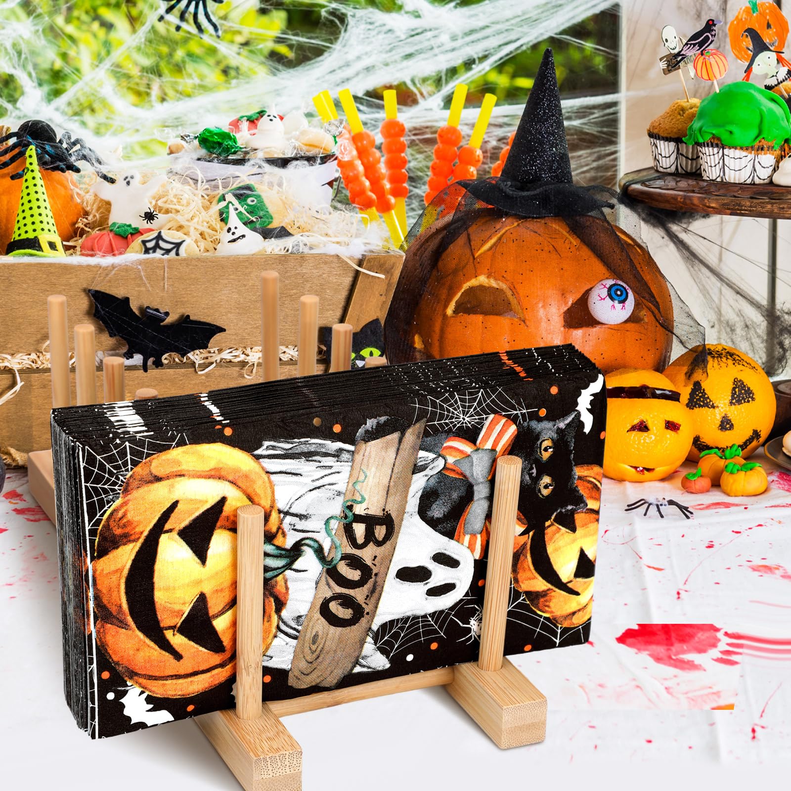 Sinmoe Lot de 200 serviettes jetables en papier pour invités d'Halloween pour salle de bain, serviettes en papier décoratives pour invités, récolte d'automne, Thanksgiving, dîner de salle de bain