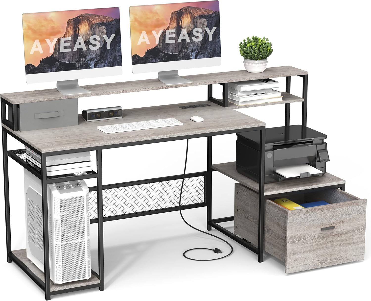 Buy AYEASY Home Office Desk with Monitor Stand Shelf, 66 inch Large