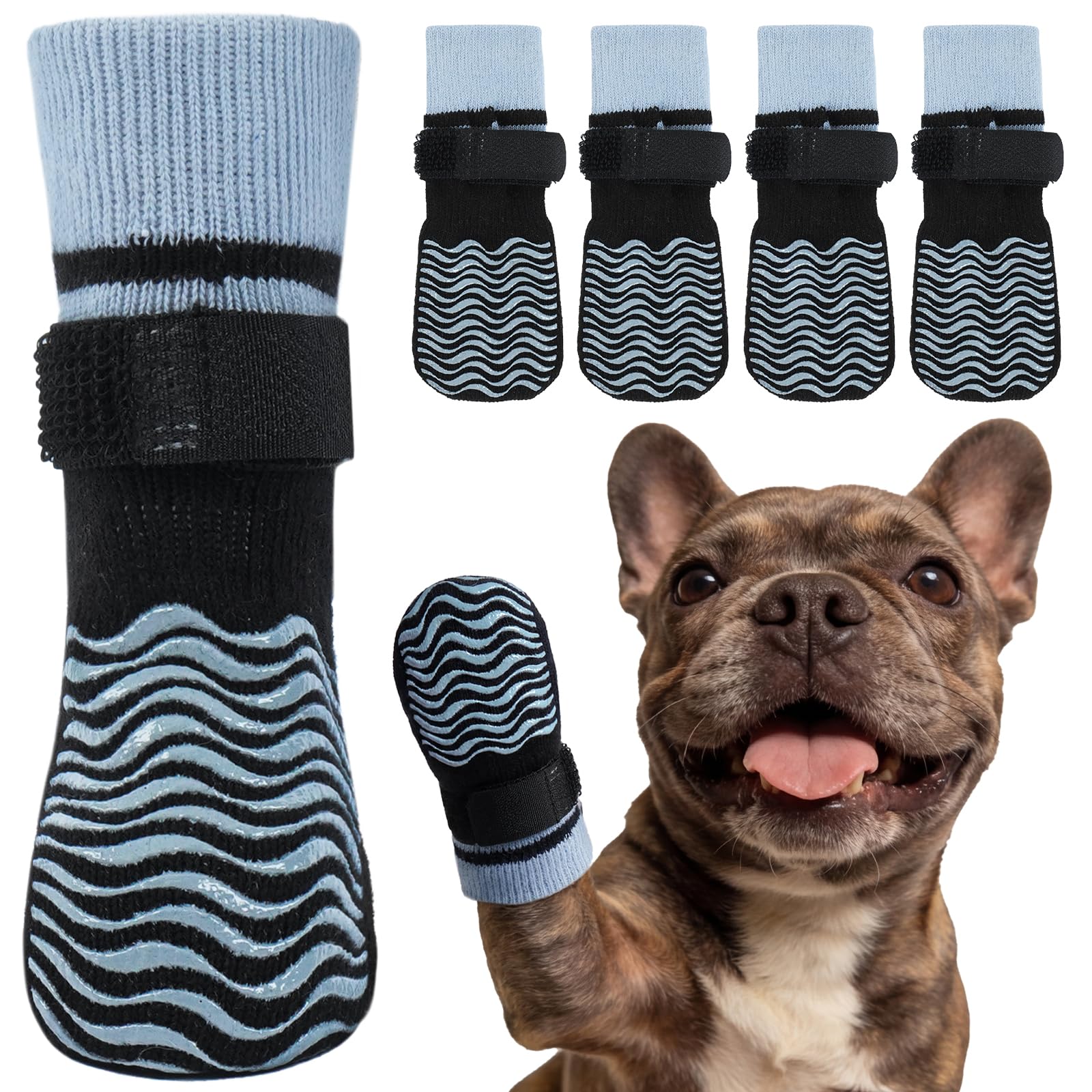 Kuoser Non Slip Dog Socks for Hardwood Floors, Dog Grippy Socks with Double-Sided Traction, Anti Slip Dogs Booties Paw Protectors to Prevent Licking Paws for Small Medium Large Senior Dogs, 4 Pack-S