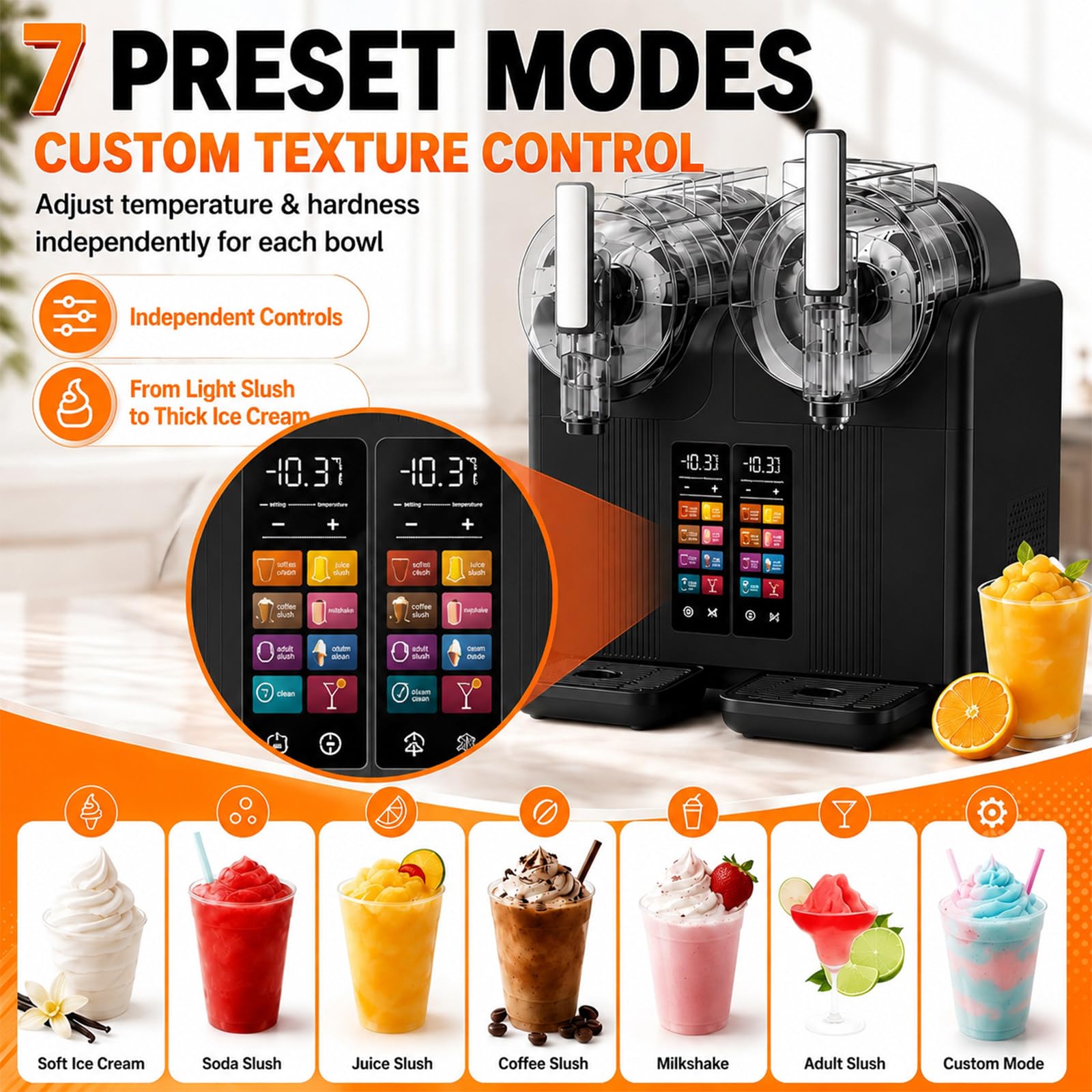 Macchina per Granite e Gelato Soft a Due Vasche White | Design a Doppia Vasca da 2x2 L | 7 Programmi Preimpostati | per Gelato Soft e Granita | Pulizia Automatica