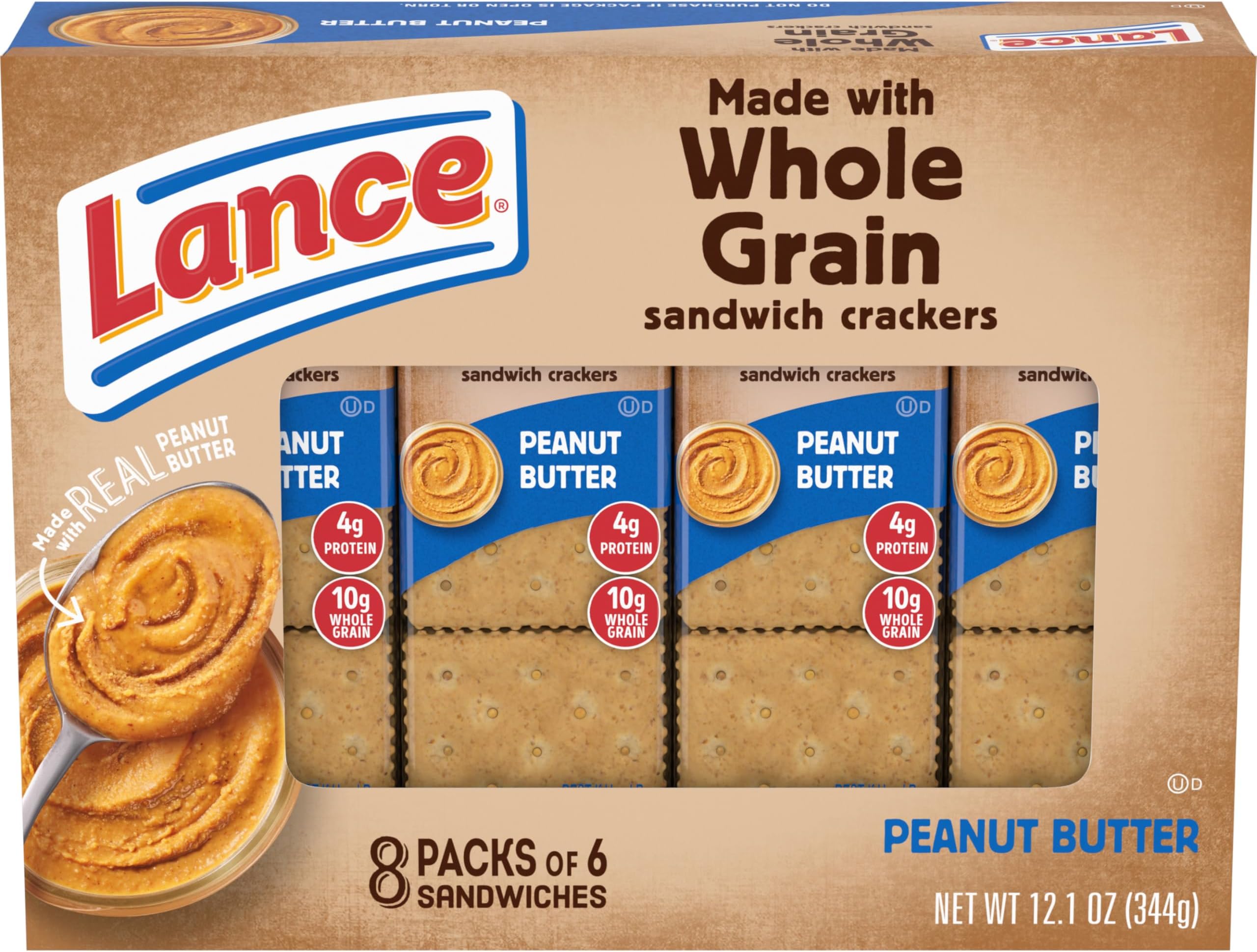 Sandwich Crackers, Made with Whole Grain Crackers, Peanut Butter, 8 Individual Packs