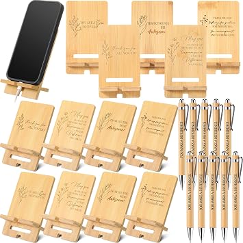 Ripeng 10 Sets Employee Appreciation Gifts Bulk Bamboo Phone Stands with Ballpoint Pens for Desk Office Workers Thank You Gift for Team Coworkers Staff Volunteer Teacher Colleagues Assorted Style