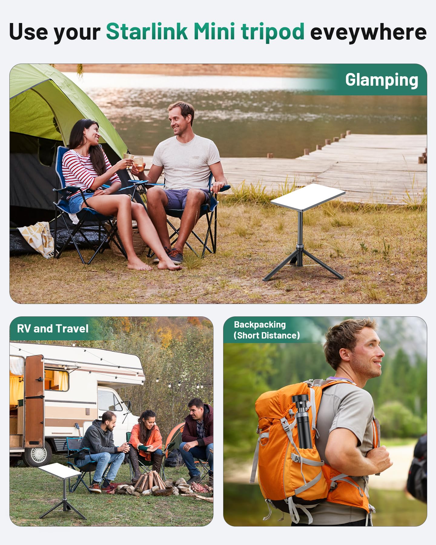 Supporto a Treppiede Portatile per Mini Antenna Satellitare, Compatibile con Starlink Mini, Adattatore in Alluminio Pieghevole per Campeggio e Viaggi