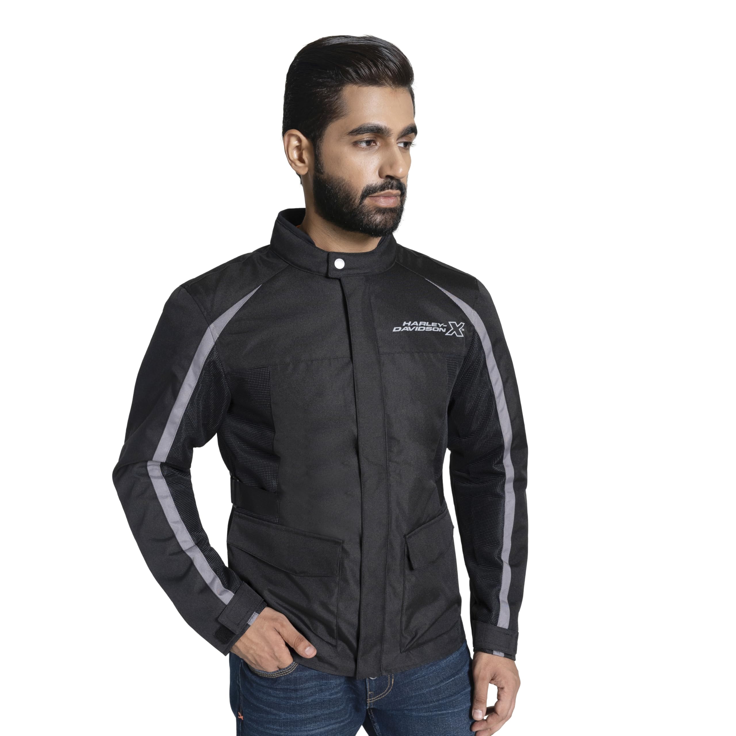 HARLEY-DAVIDSON X TourX Edge Riding Jacket | 100% Polyester with Breathable Mesh Lining | Reflective Prints, Mandarin Collar & Contrast Piping | Durable, Lightweight & Stylish Motorcycle Jacket-image-49