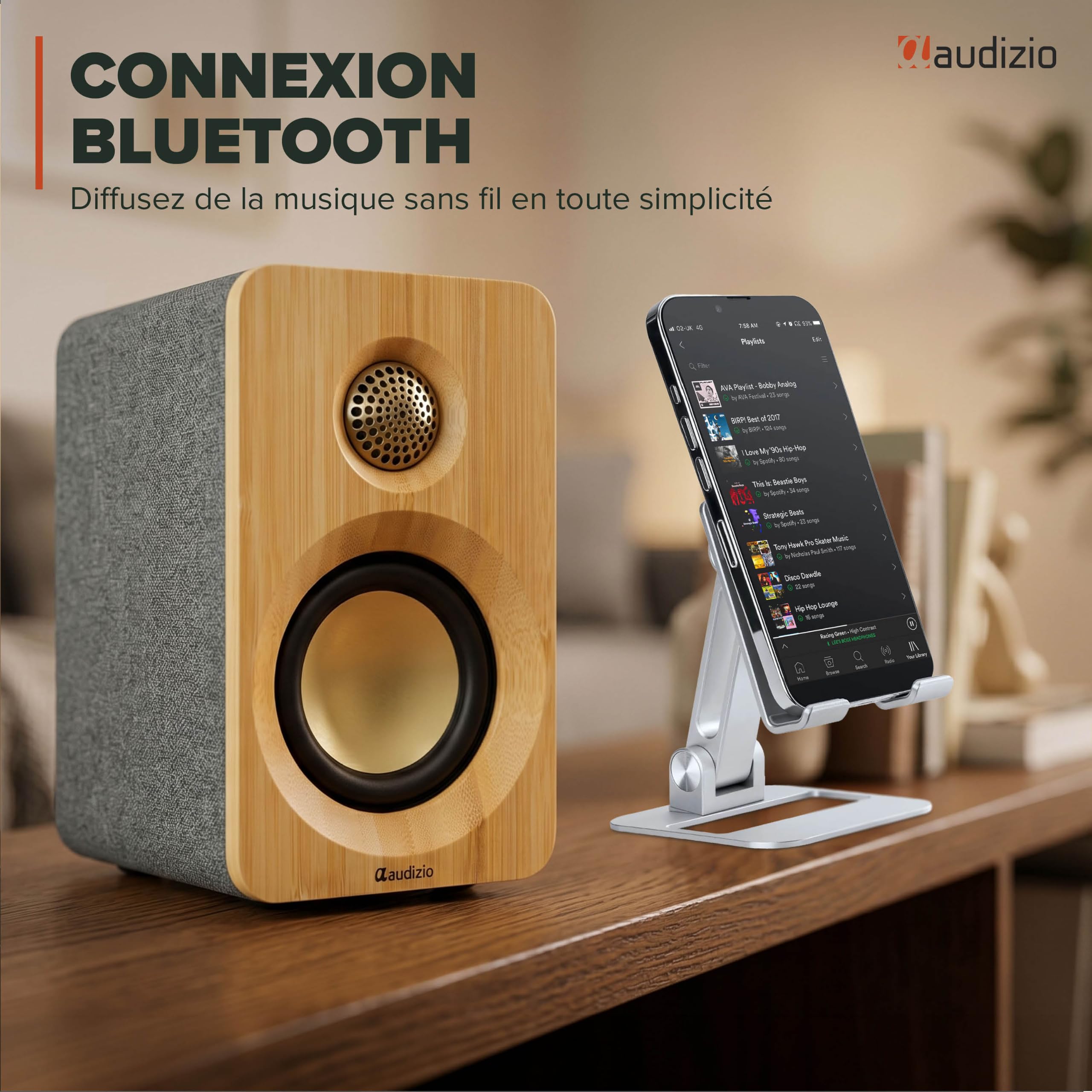 Audizio KS16 Enceintes PC Actives Bluetooth USB-C 100W Bambou