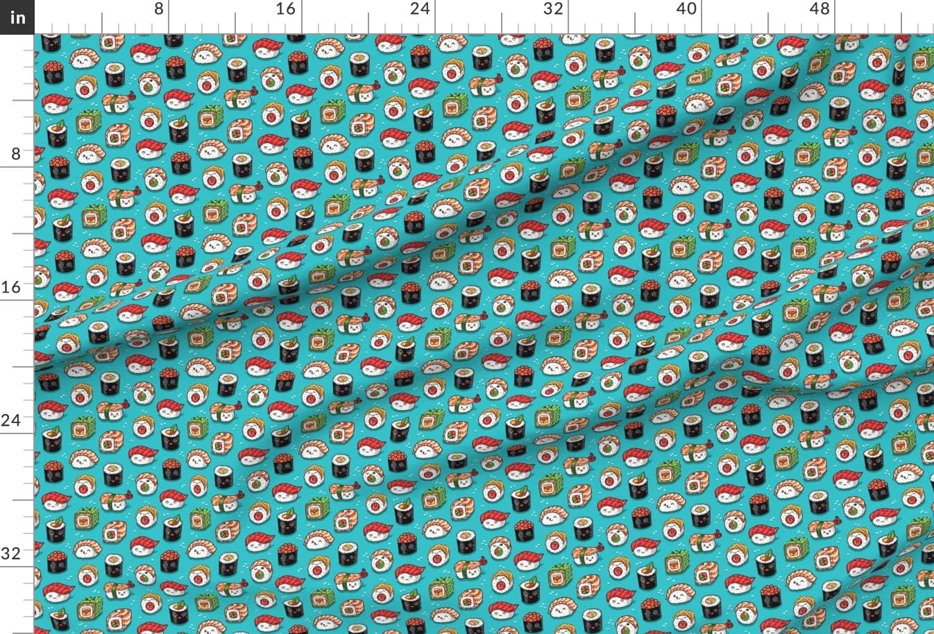 Spoonflower Fabric - Kawaii, Cute, Sushi, Food Print, Japanese, Aqua Blue, Fish, Cartoon Printed on Minky Fabric by The Yard - Sewing Baby Blankets Quilt Backing Plush