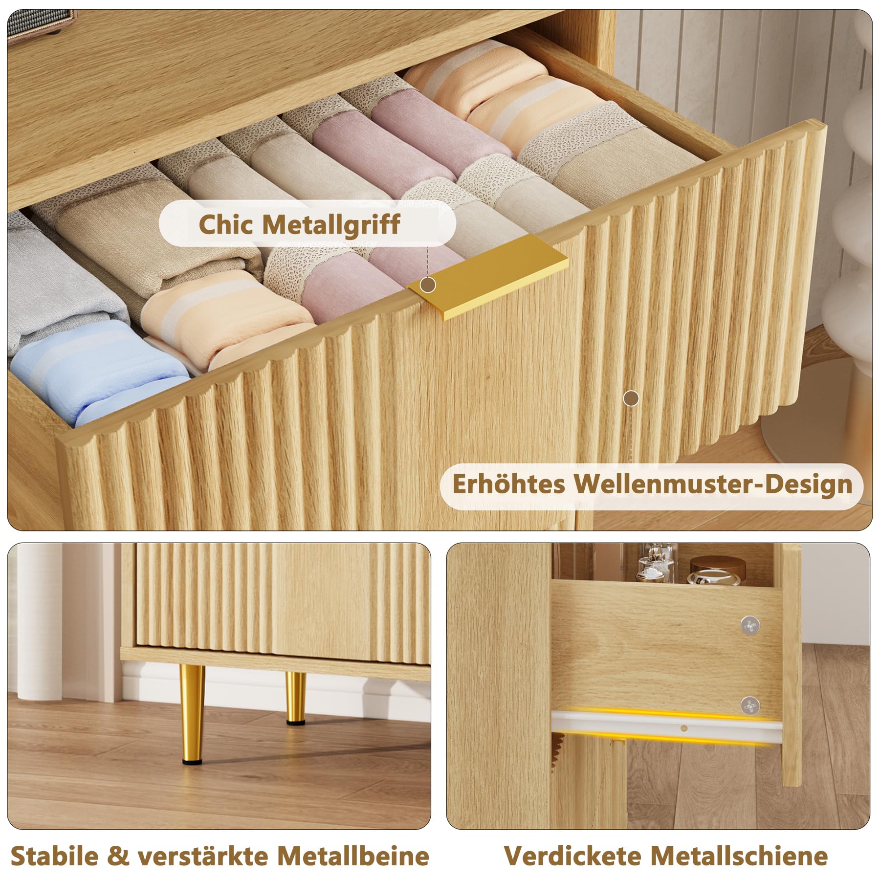 Garvee Kommode Mit 5 Schubladen, Komodenschrank, Schubladenschrank, Wäschekommode, Für Schlafzimmer Möbel Für Wohnzimmer Büro Flur,Eiche,60 x 40 x 112 cm