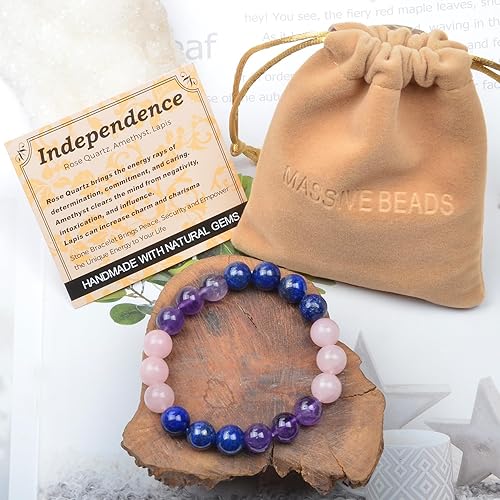 Vista 298 de MASSIVE BEADS Pulsera elástica de yoga hecha a mano con piedra natural, cristal curativo, energía, regalos para adultos unisex de 0.157 in, 0.236