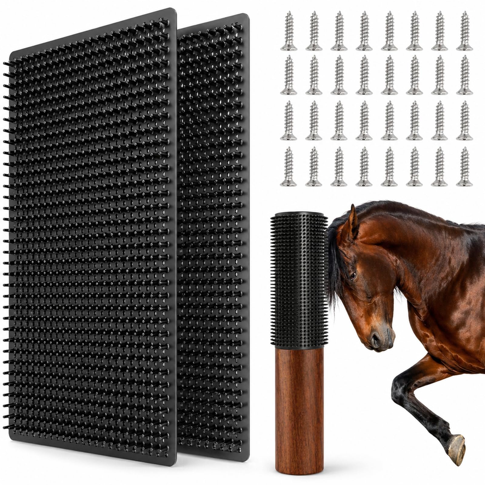 Horse Scratching Post Pad,Equine & Bovine Scratcher Panels, Soft Touch Itch Relief Pad for Small Farm Animal Goat Sheep Cow Pig-2 Pieces-image-46