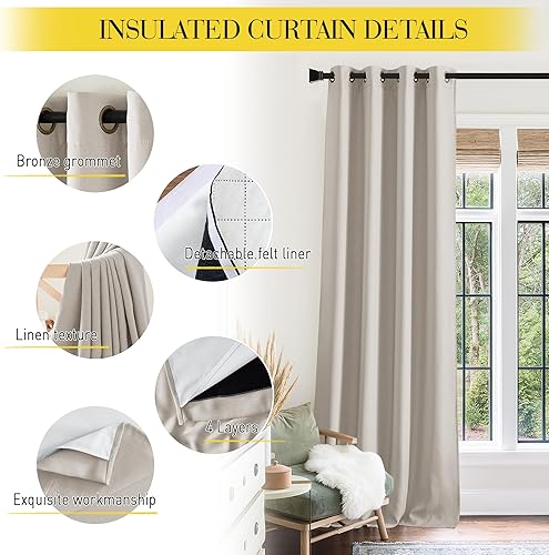 Miniatura 6 de NICETOWN Partículas inferiores PM2.5, cortinas de lino sintético natural de sombreado completo, cortinas opacas con forro de absorción de ruido