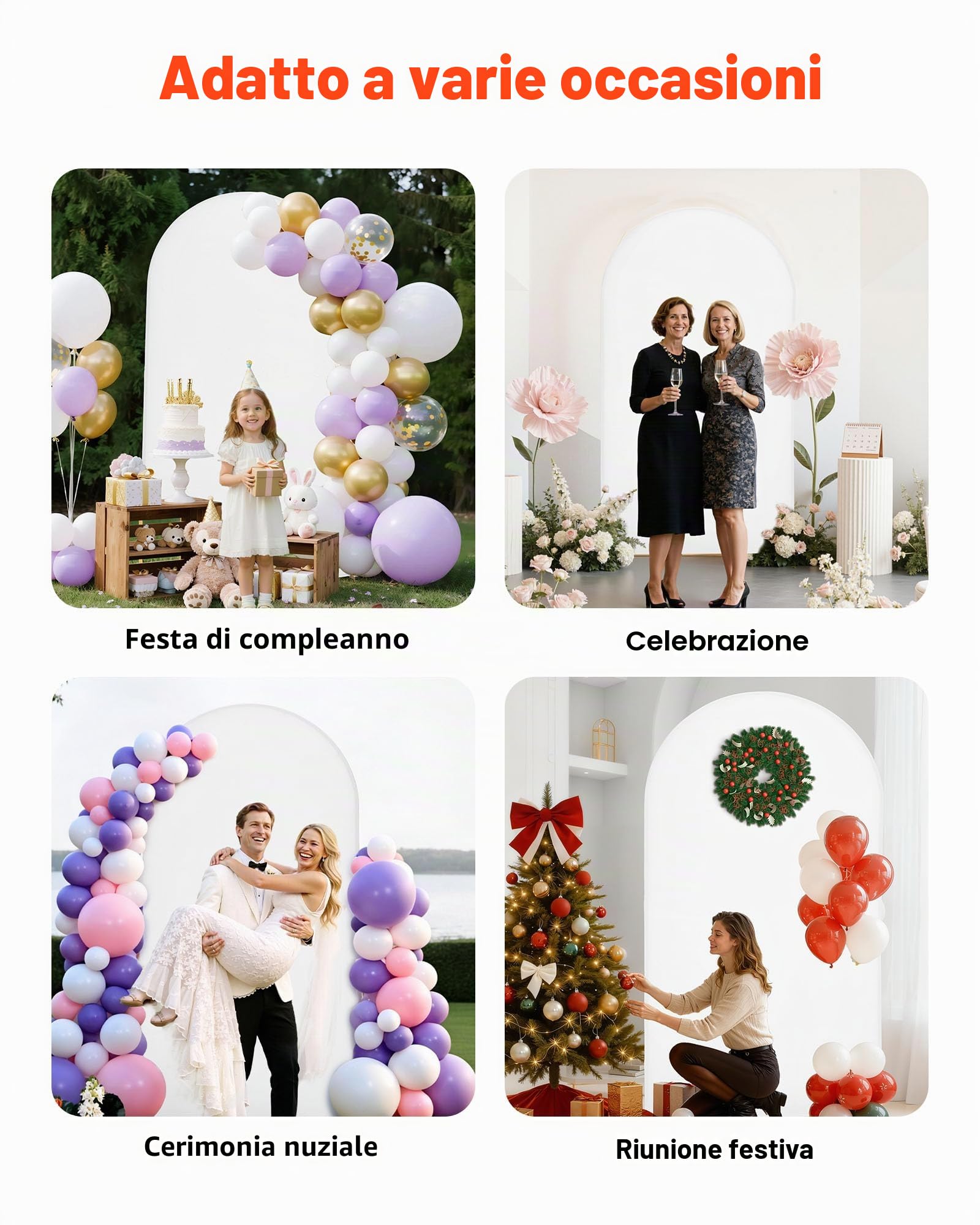 VEVOR Supporto per Fondale ad Arco 2,2 x 1,2 m, Struttura Stabile, Facile da Montare, Set di Fondali ad Arco per Feste con Copertura per Matrimoni, Feste di Compleanno, Decorazioni per Cerimonie