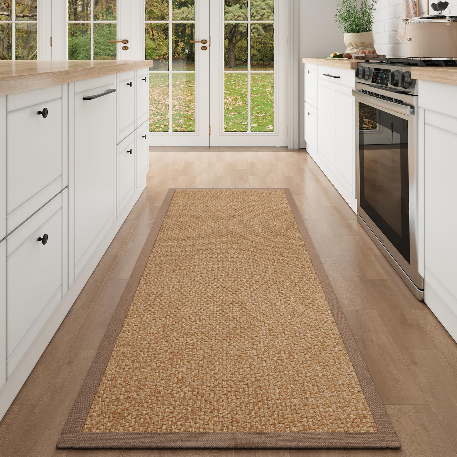 YDKGL Washable Hallway Runner Rug 2x5 Jute Like Kitchen Runner Mat Rugs Non Slip, Woven Soft Entryway Farmhouse Runner Boho Floor Carpet for Indoor Laundry Hall Backdoor Bedroom Living Room, Brown