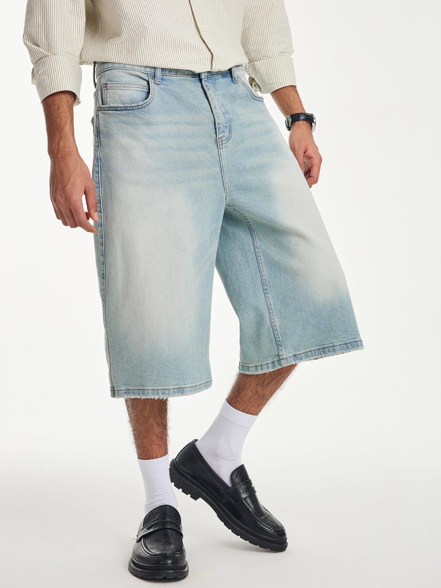 JMIERR Jeans Shorts Herren 3/4 Baggy Kurze Hosen Sommer Casual Weite Bermuda Kurze Jeans Herren Stretch Y2K Streetwear Denim Shorts Loose Fit Freizeithosen