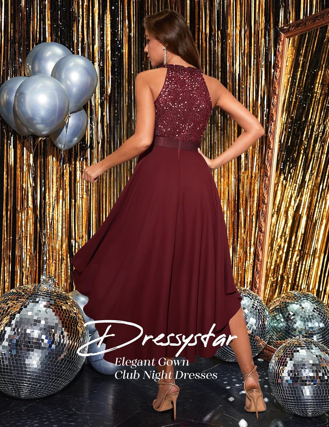 Dressystar Women's Sequin Halter Cocktail Prom Dresses Hi-Lo Sparkly Glitter Homecoming Bridesmaid Wedding Guest Dress - Image 7