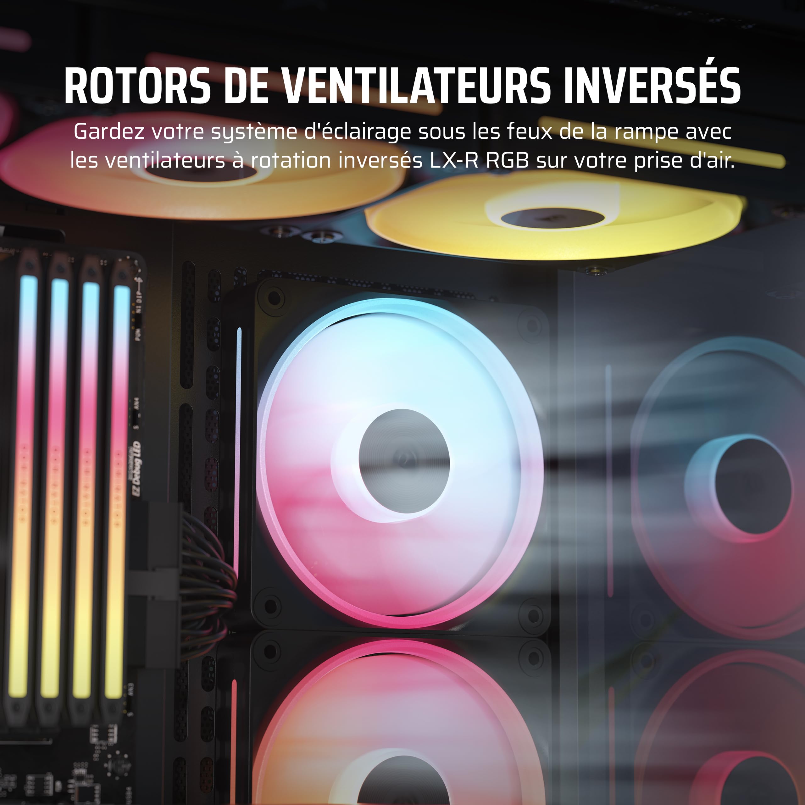 CORSAIR iCUE Link LX120-R RGB 120mm PWM Ventilateur Inversés – Kit Triple Ventilateur – Faible Bruit, CORSAIR Palier à Dôme Magnétique, Double Boucle Lumineuse, Vis QuikTurn™, Mode Zéro RPM – Noir