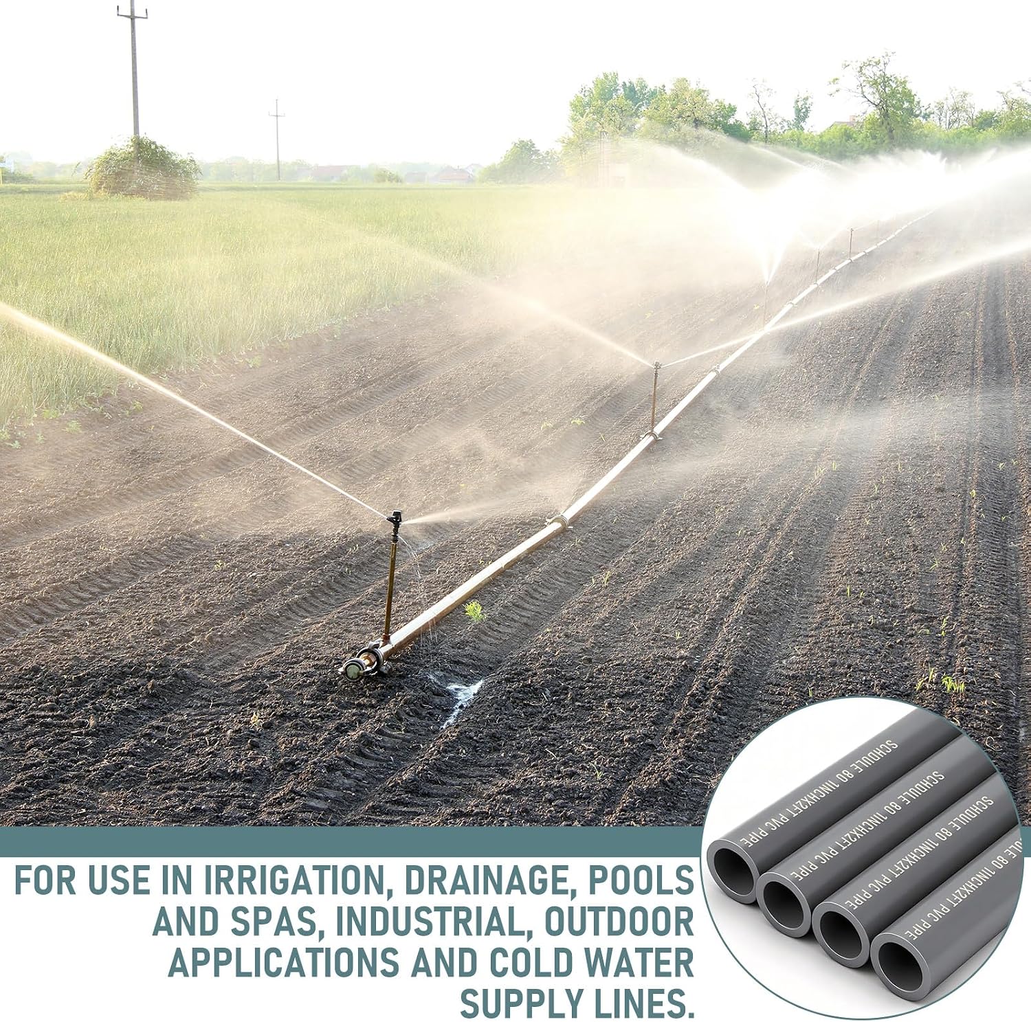 Pangda 4 Pcs 1 Inch PVC Pipe 2 ft Long Schedule 80 for Water Drainage